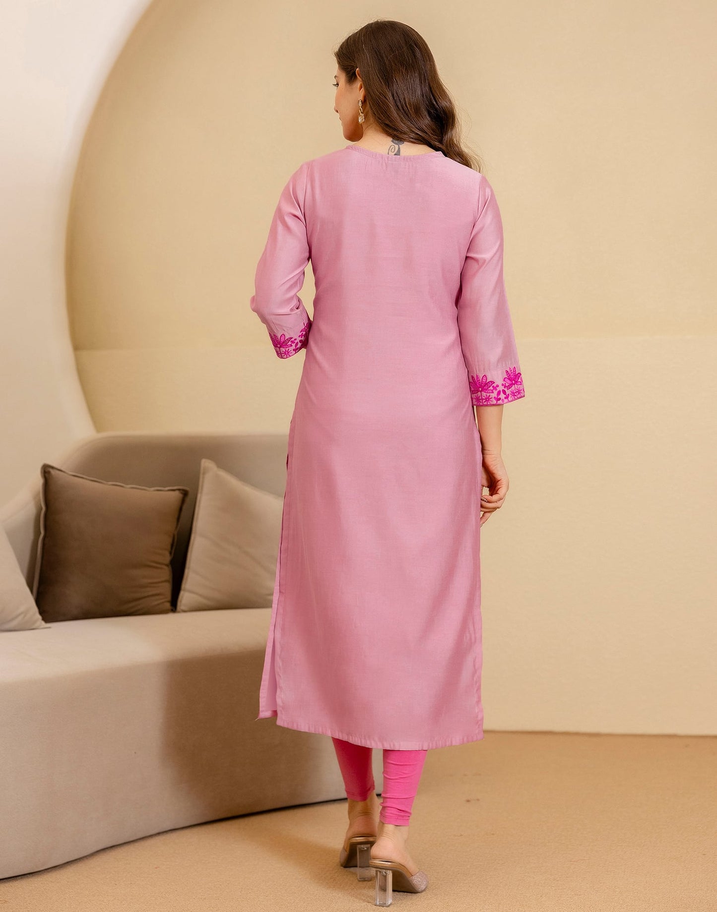 Silk Embroidered Straight Kurti