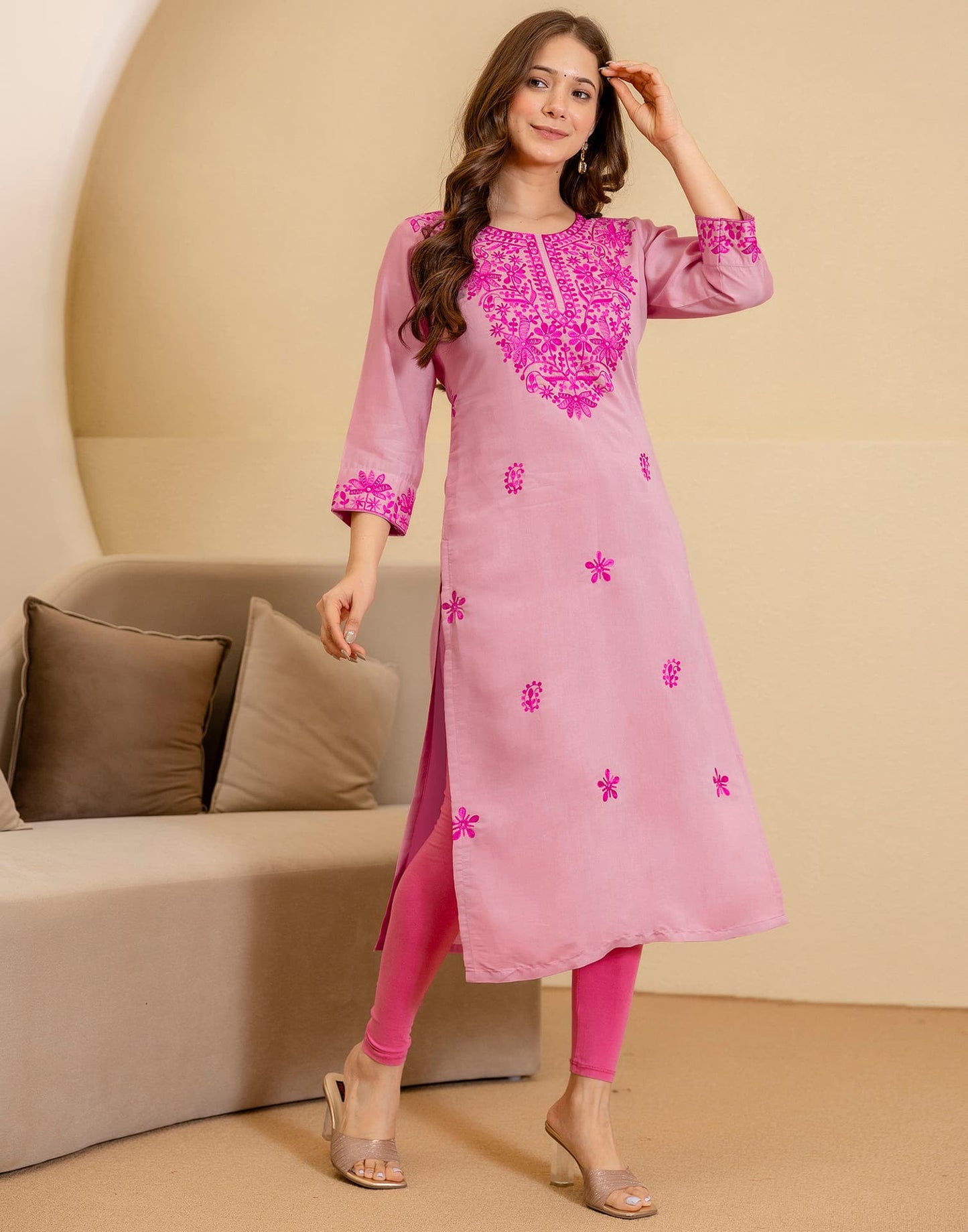 Silk Embroidered Straight Kurti