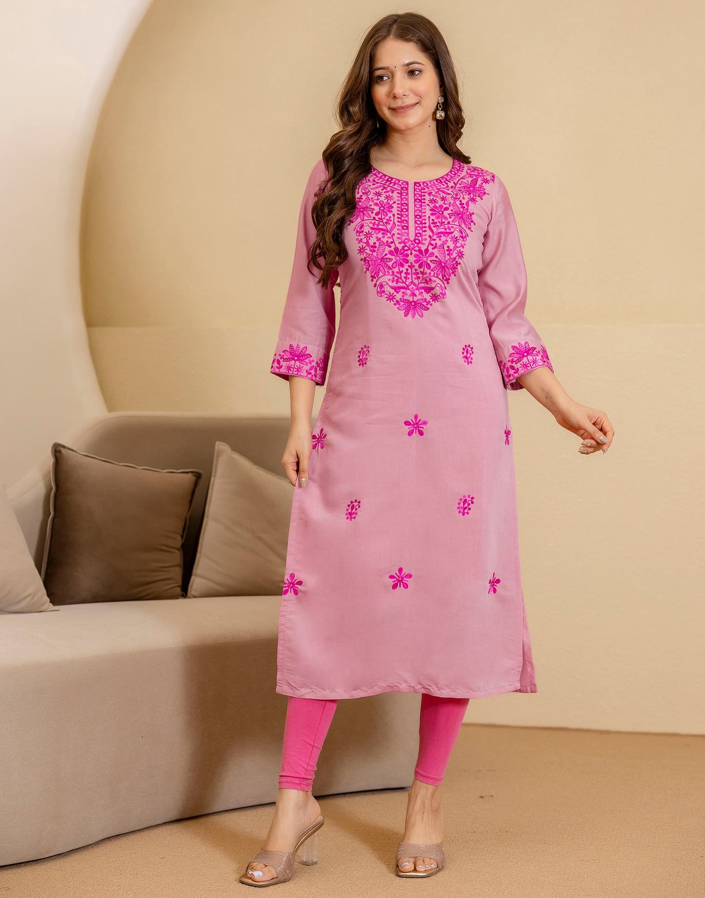 Silk Embroidered Straight Kurti