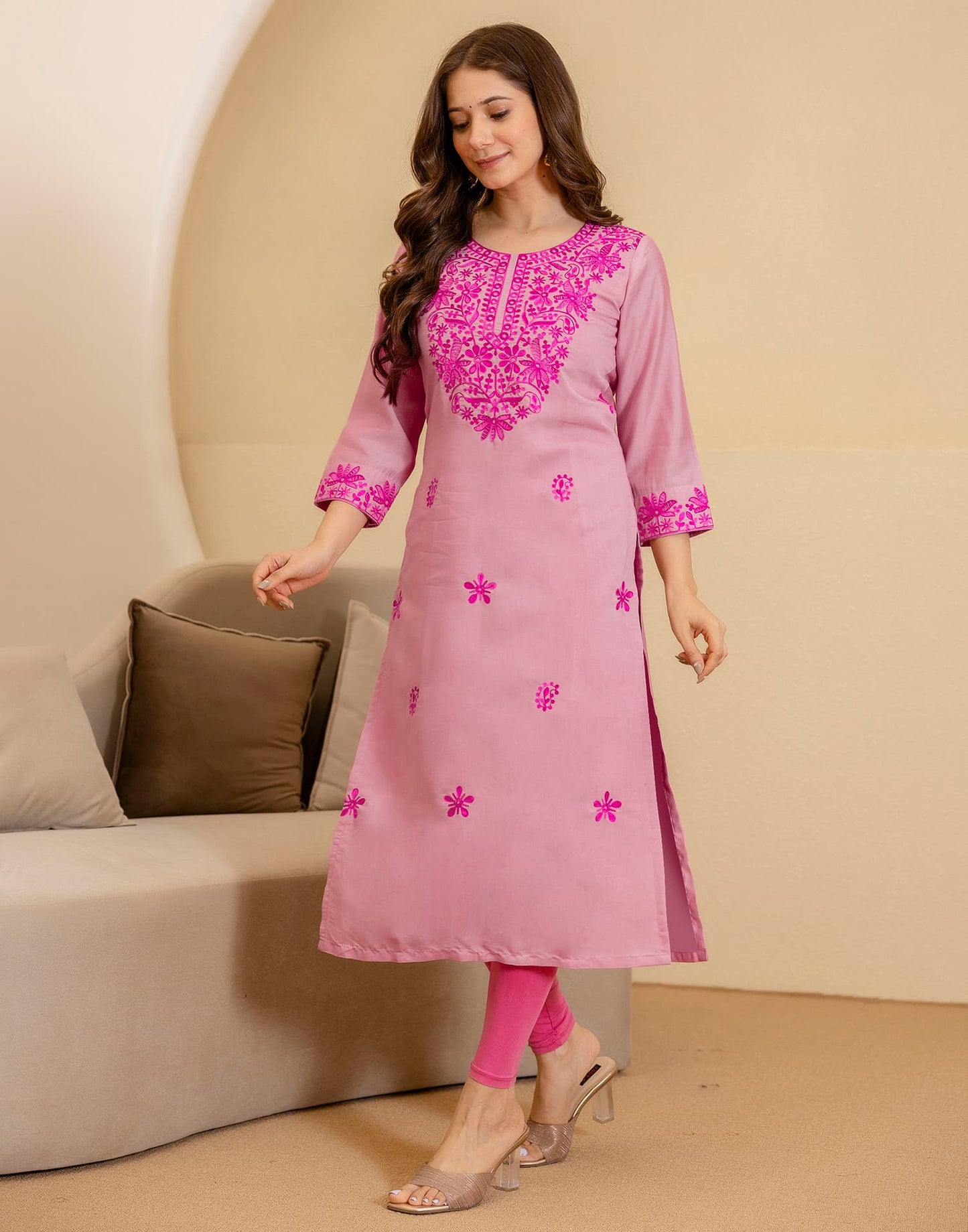 Silk Embroidered Straight Kurti