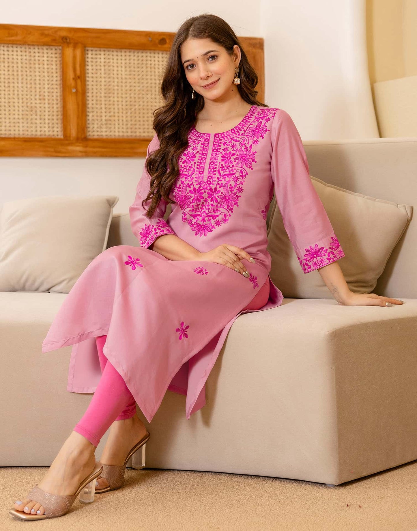 Silk Embroidered Straight Kurti