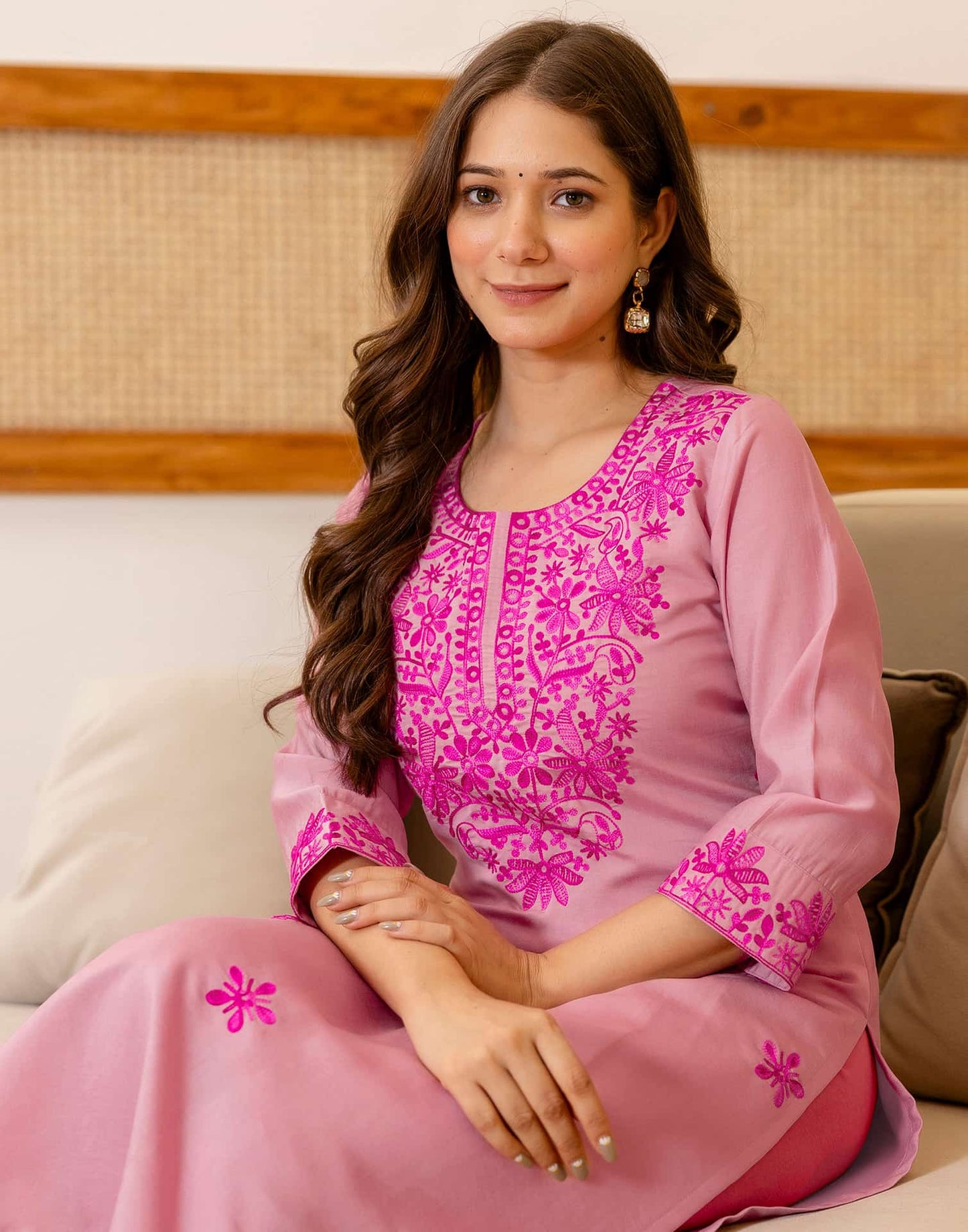 Silk Embroidered Straight Kurti