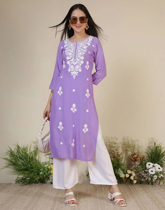 Rayon Embroidered Straight Kurti