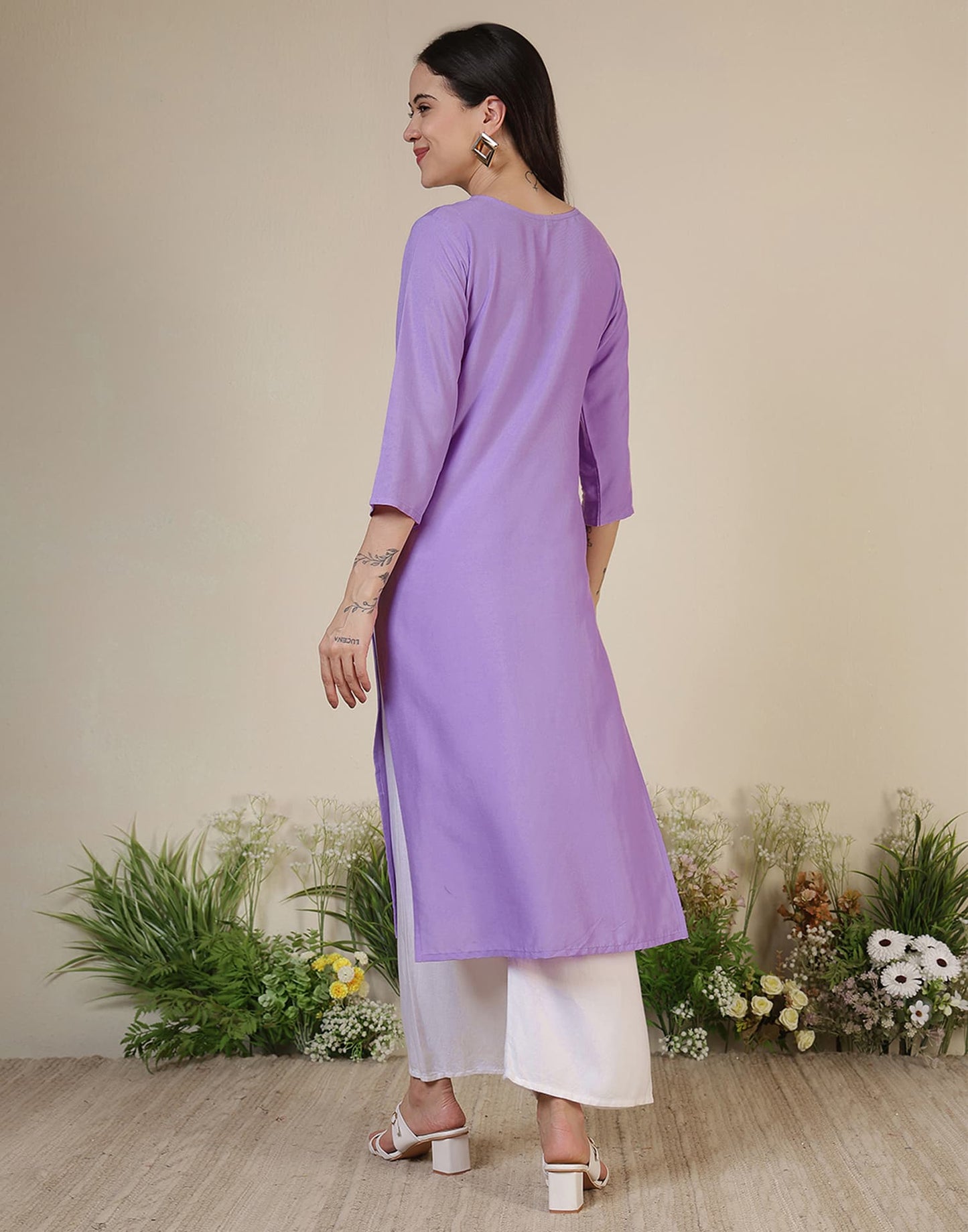 Rayon Embroidered Straight Kurti