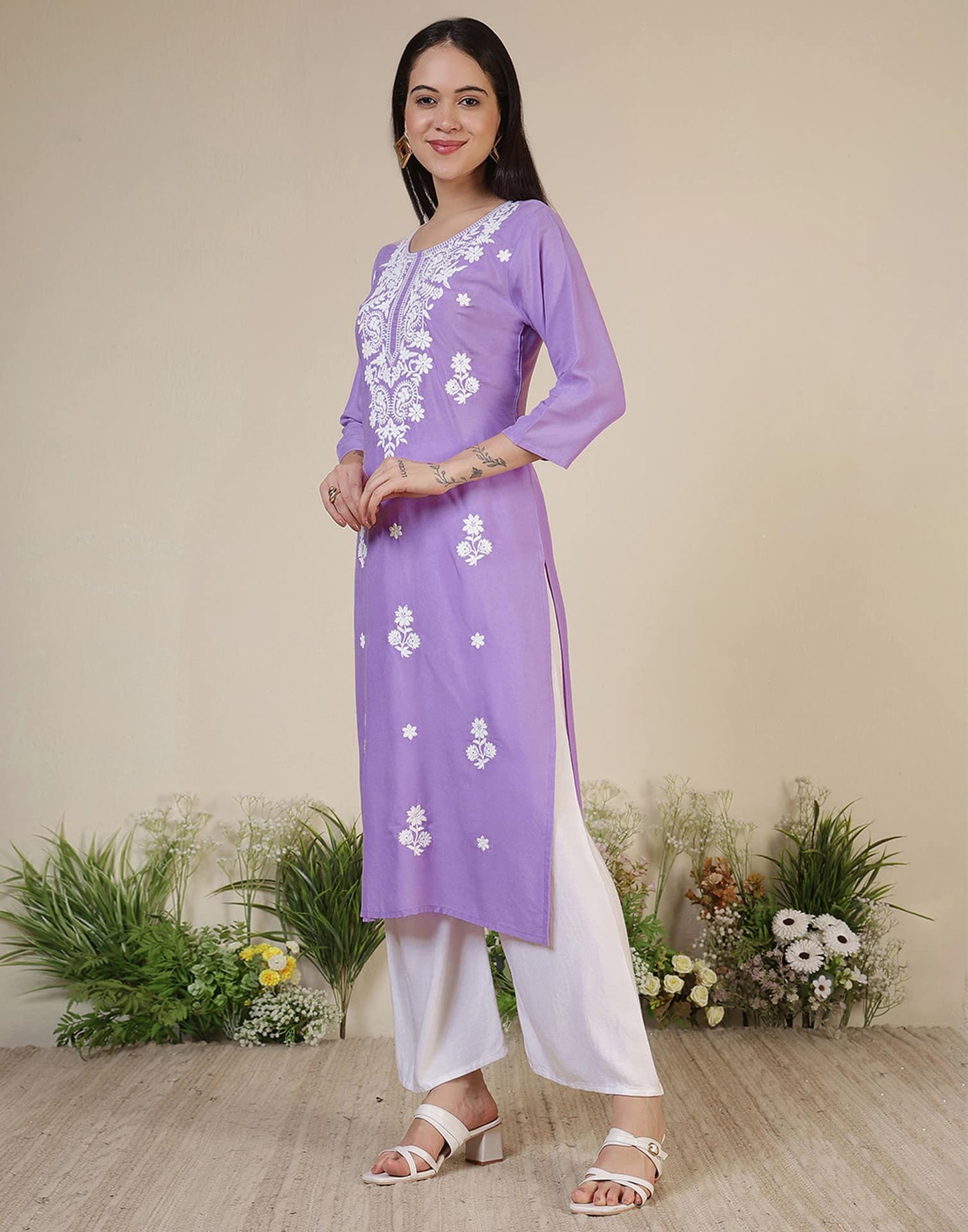 Rayon Embroidered Straight Kurti