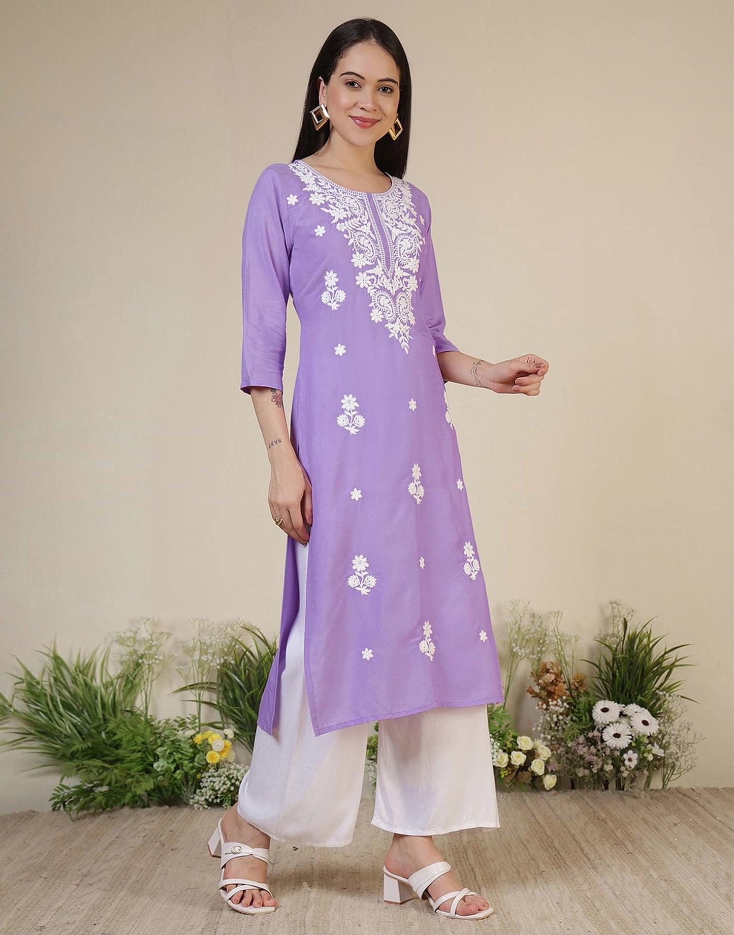 Rayon Embroidered Straight Kurti