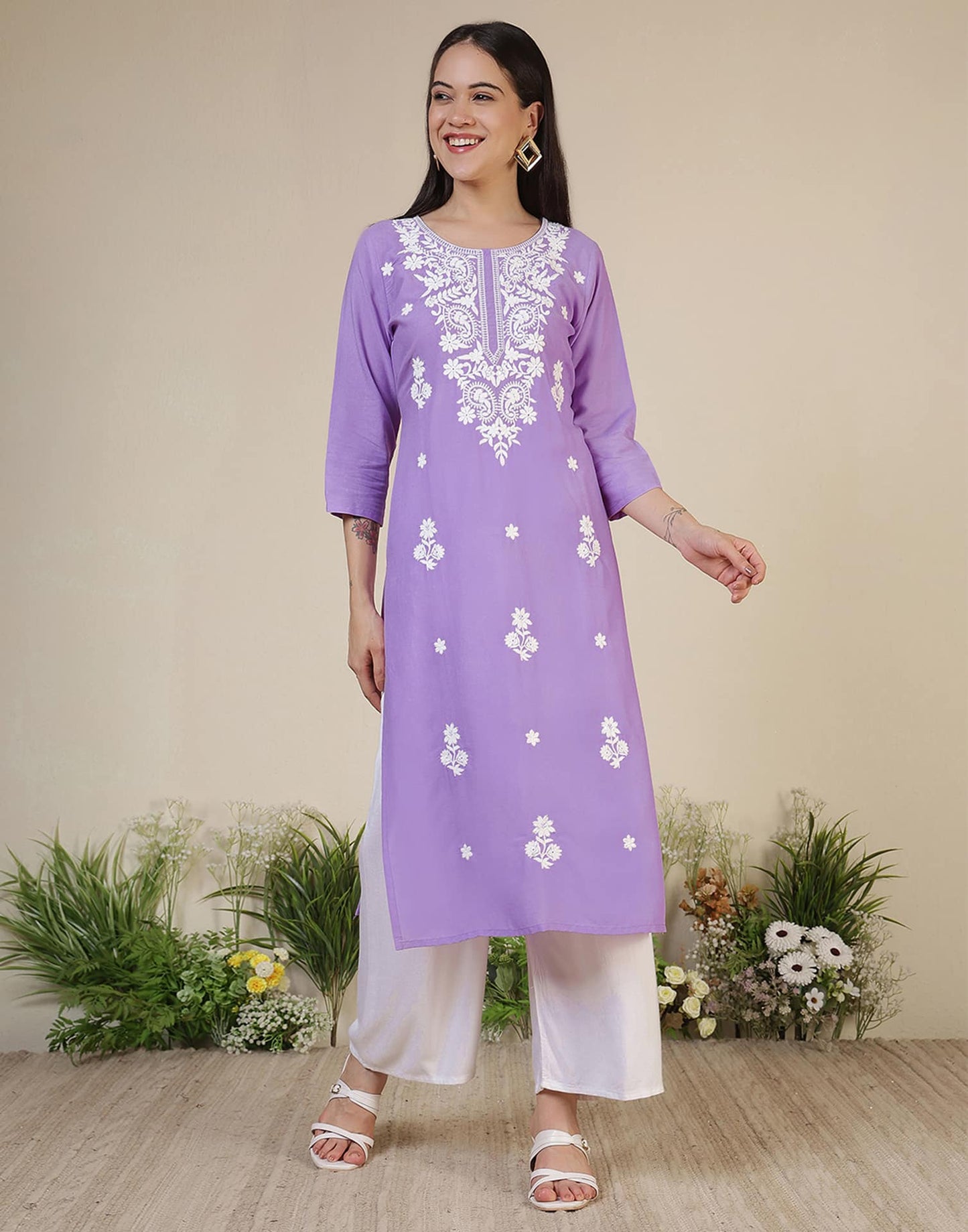Rayon Embroidered Straight Kurti