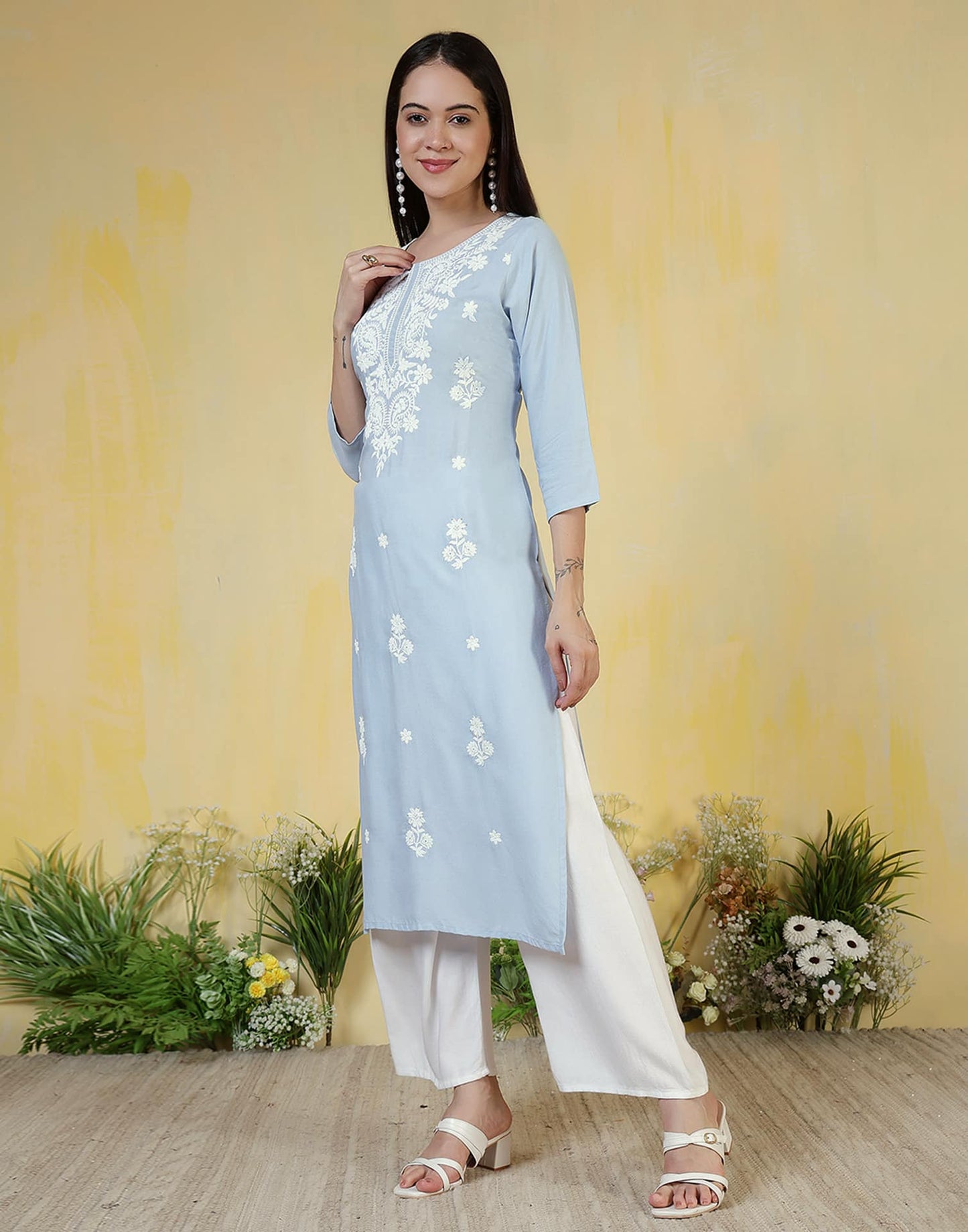Rayon Embroidered Straight Kurti