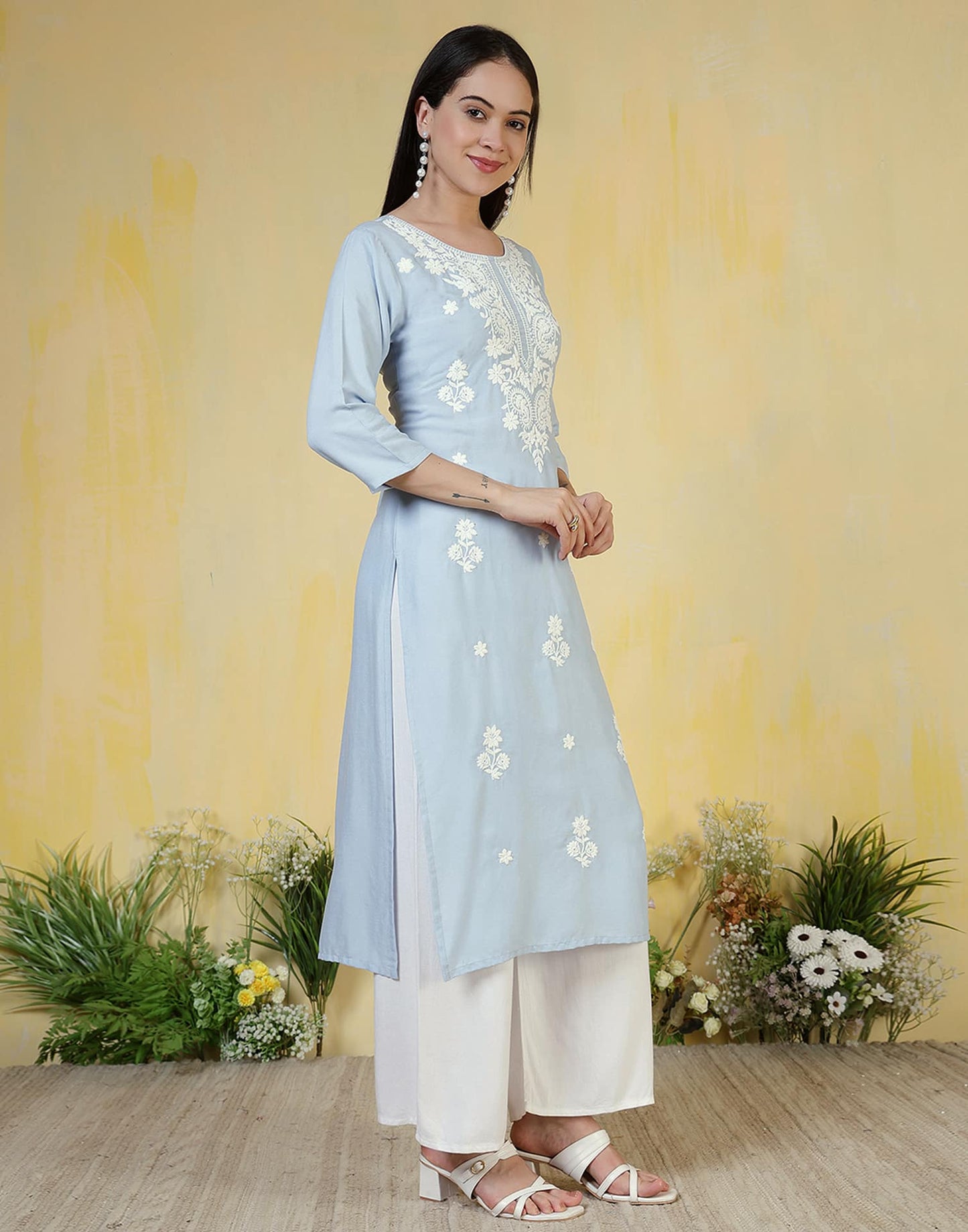 Rayon Embroidered Straight Kurti
