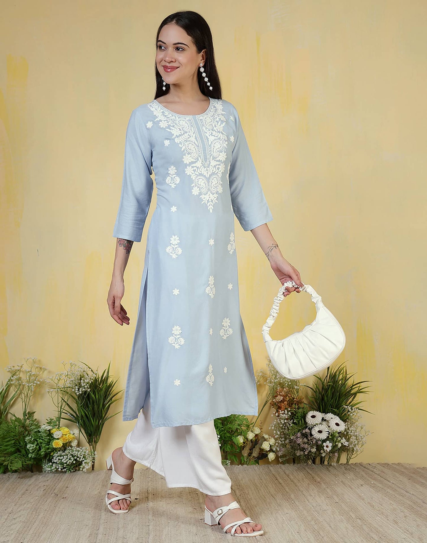 Rayon Embroidered Straight Kurti