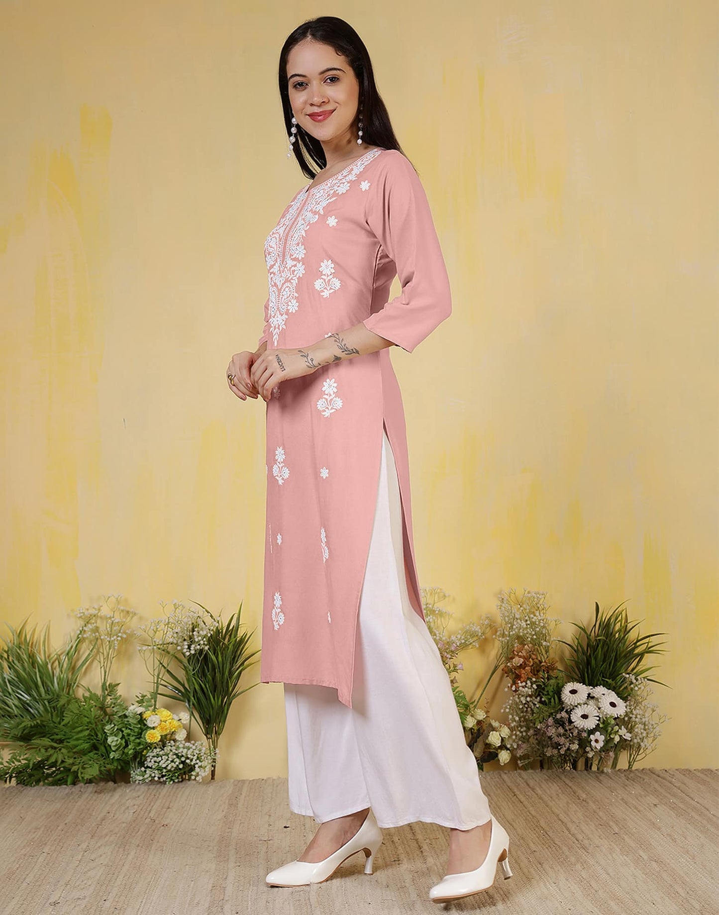 Rayon Embroidered Straight Kurti