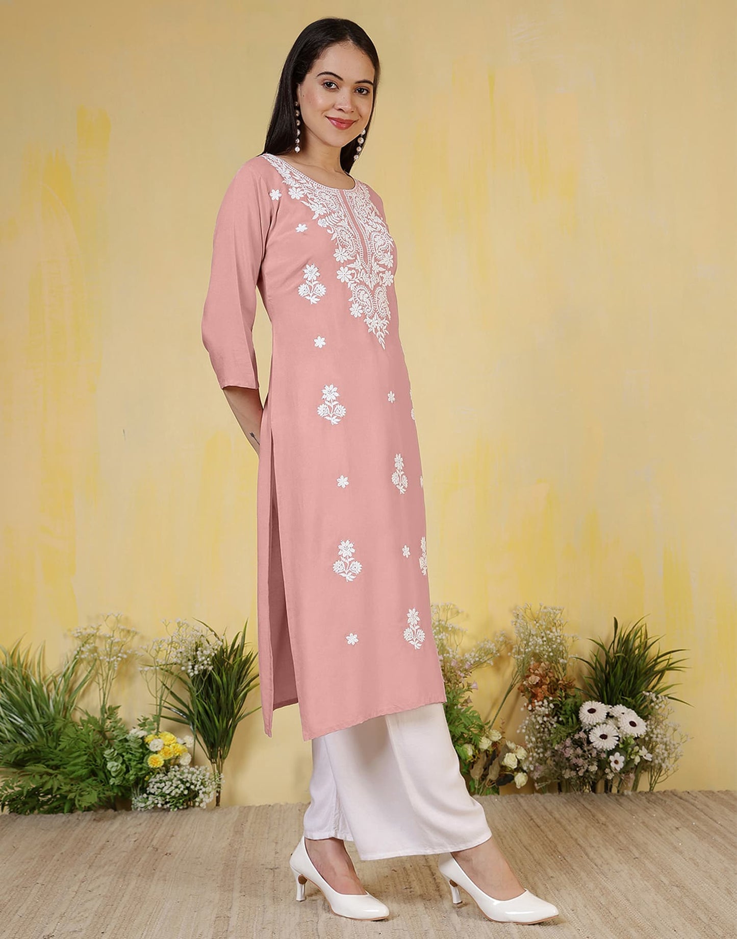 Rayon Embroidered Straight Kurti