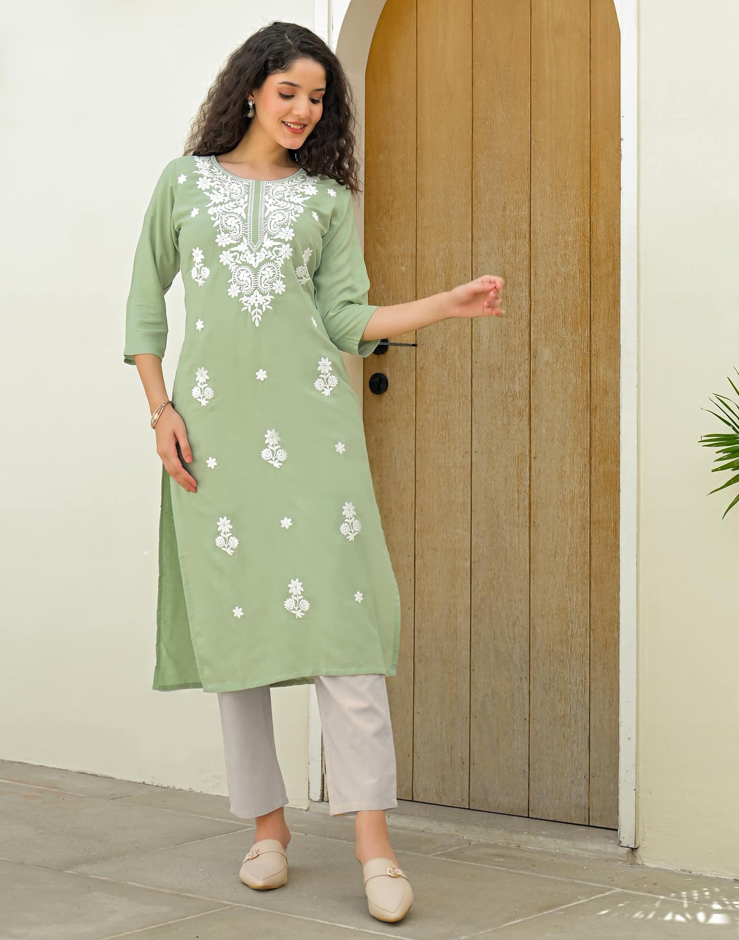Rayon Embroidered Straight Kurti