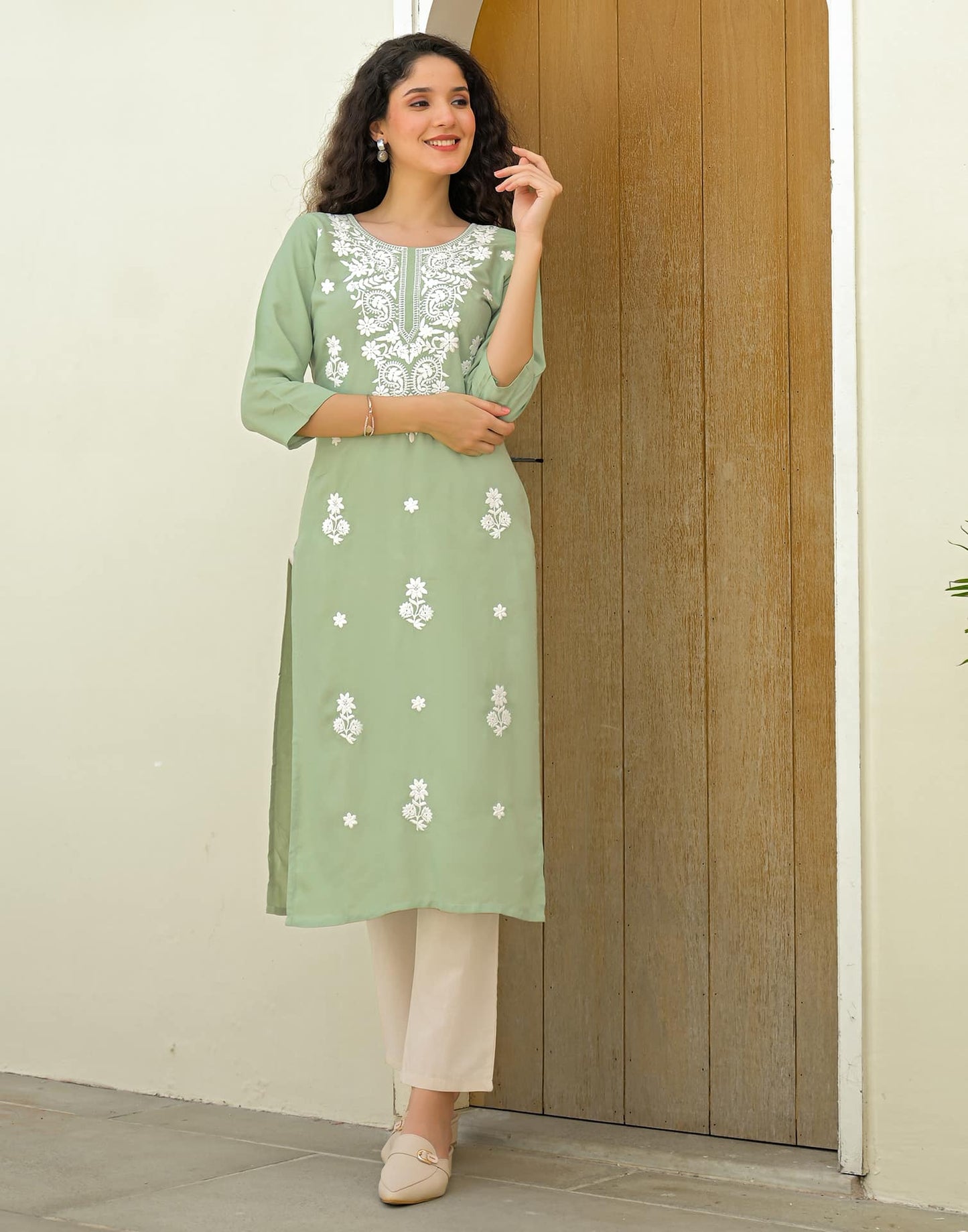 Rayon Embroidered Straight Kurti