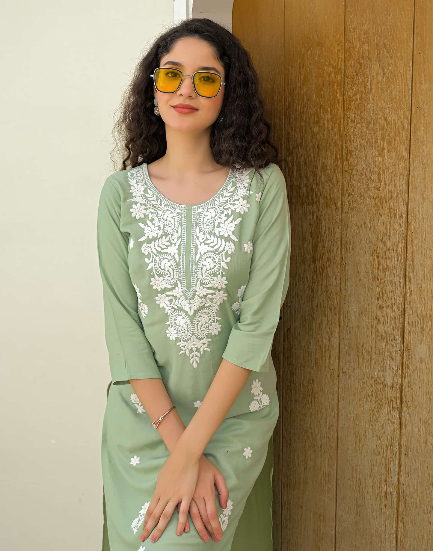 Rayon Embroidered Straight Kurti