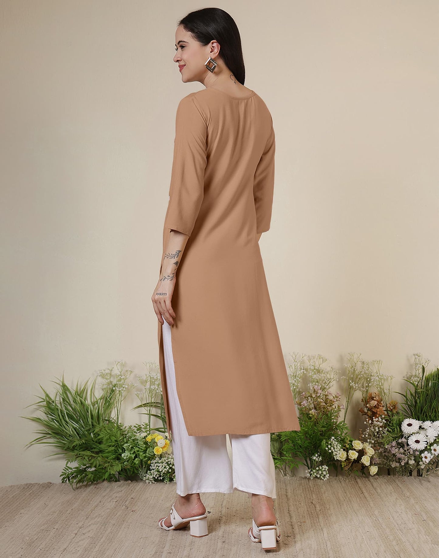 Rayon Embroidered Straight Kurti