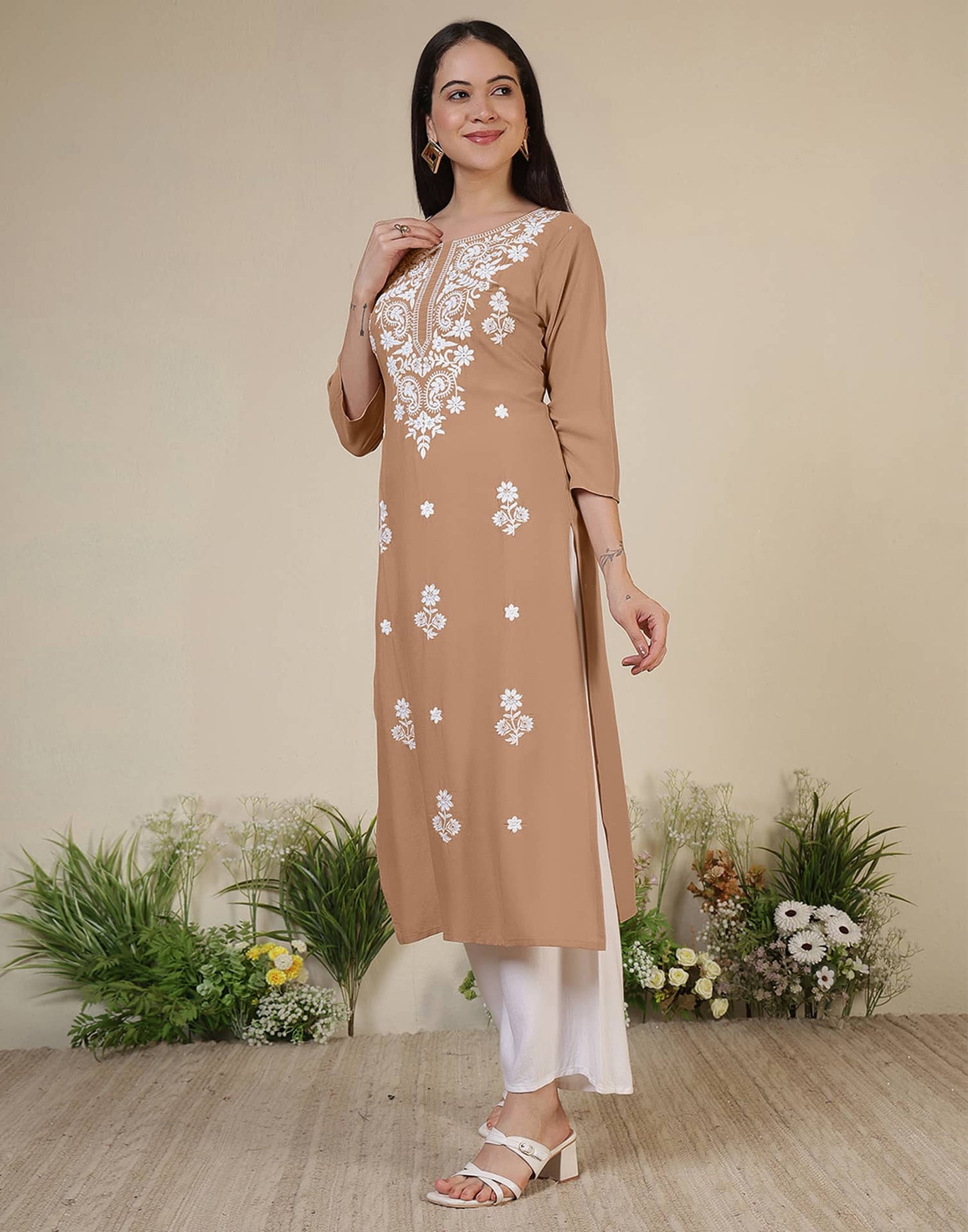Rayon Embroidered Straight Kurti