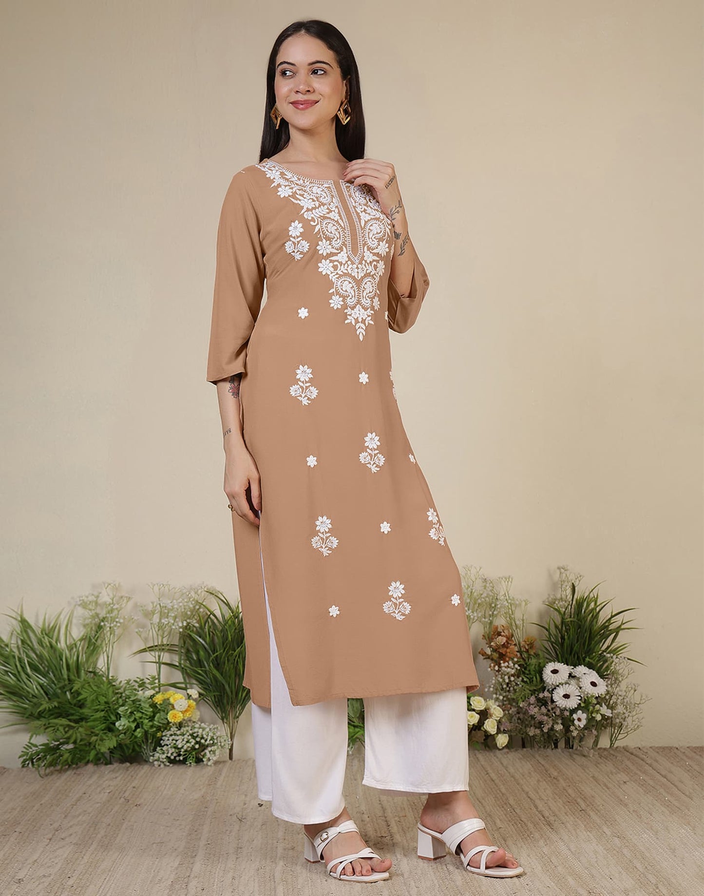 Rayon Embroidered Straight Kurti