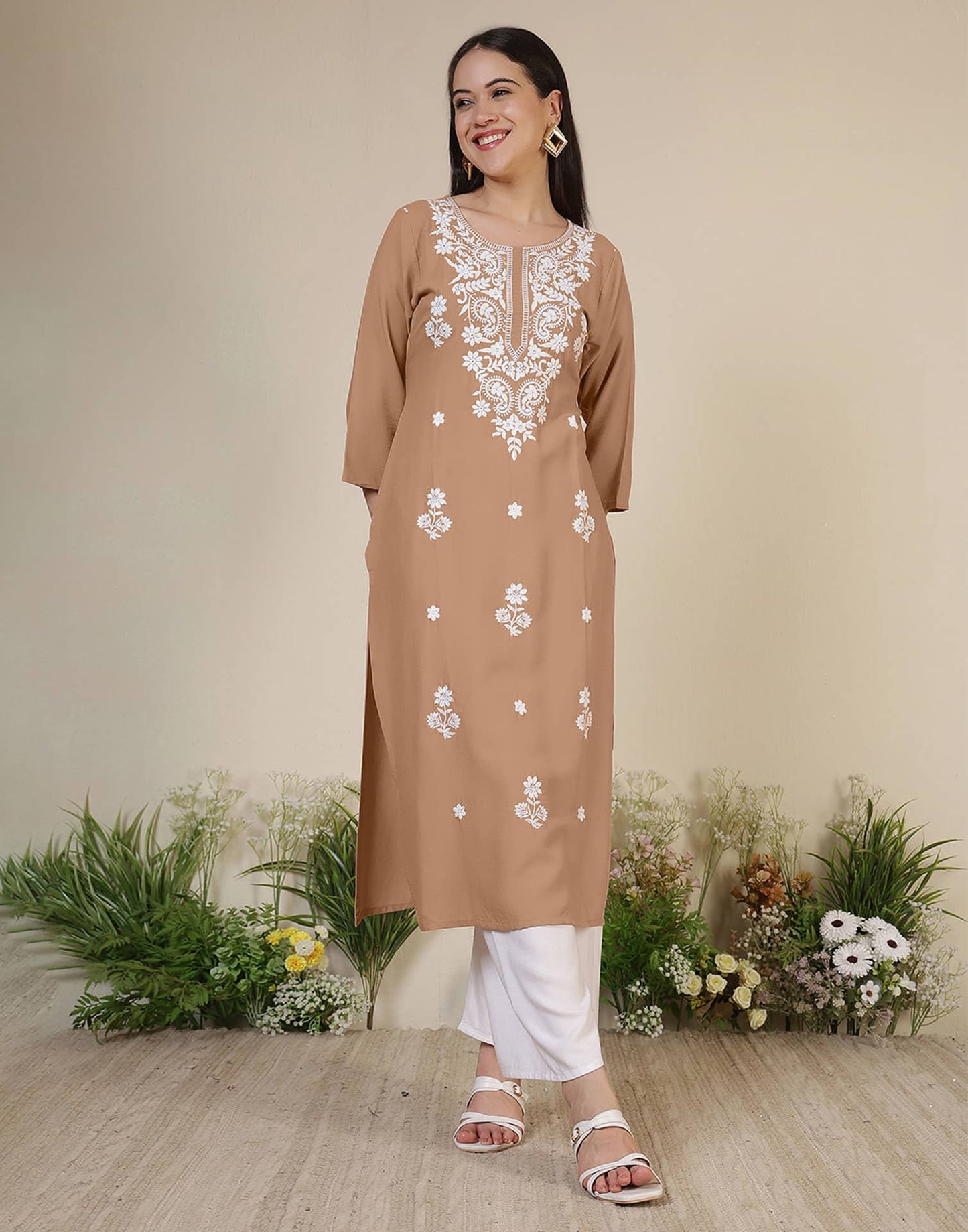 Rayon Embroidered Straight Kurti