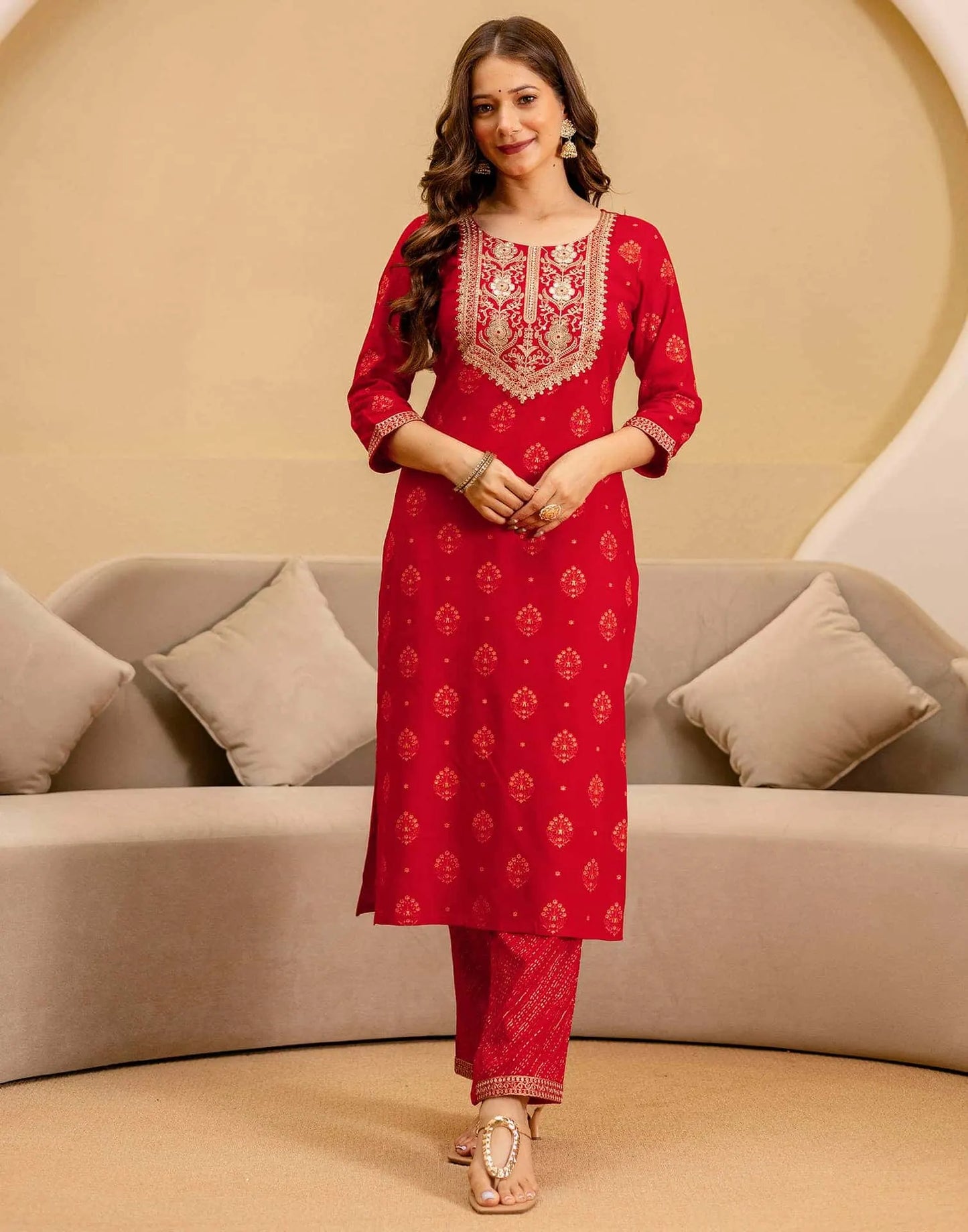 Cotton Embroidered Straight Kurta with Pant & Dupatta