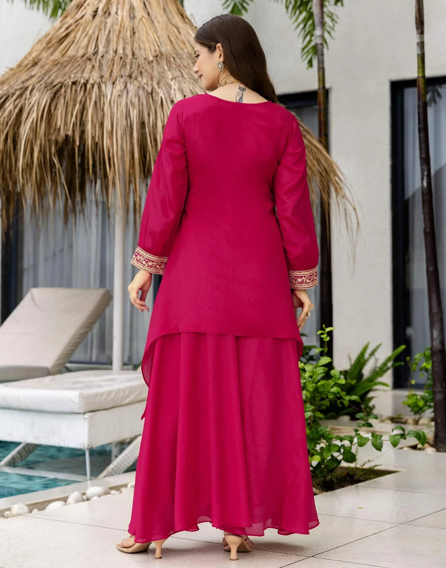 Silk Embroidered Straight Kurta with Pant & Dupatta