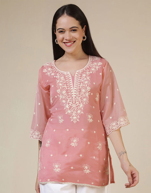 Silk Embroidered Straight Kurti