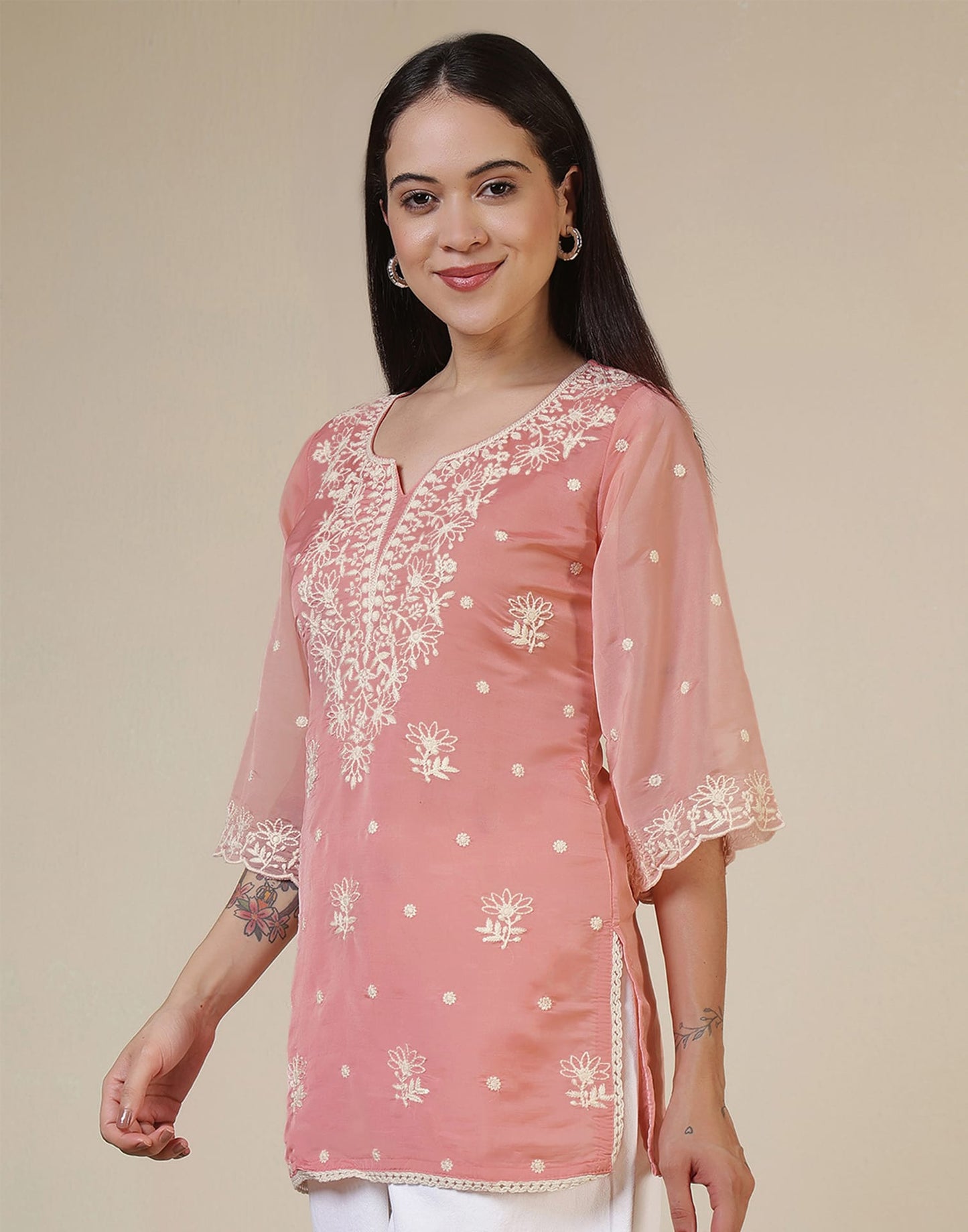Silk Embroidered Straight Kurti