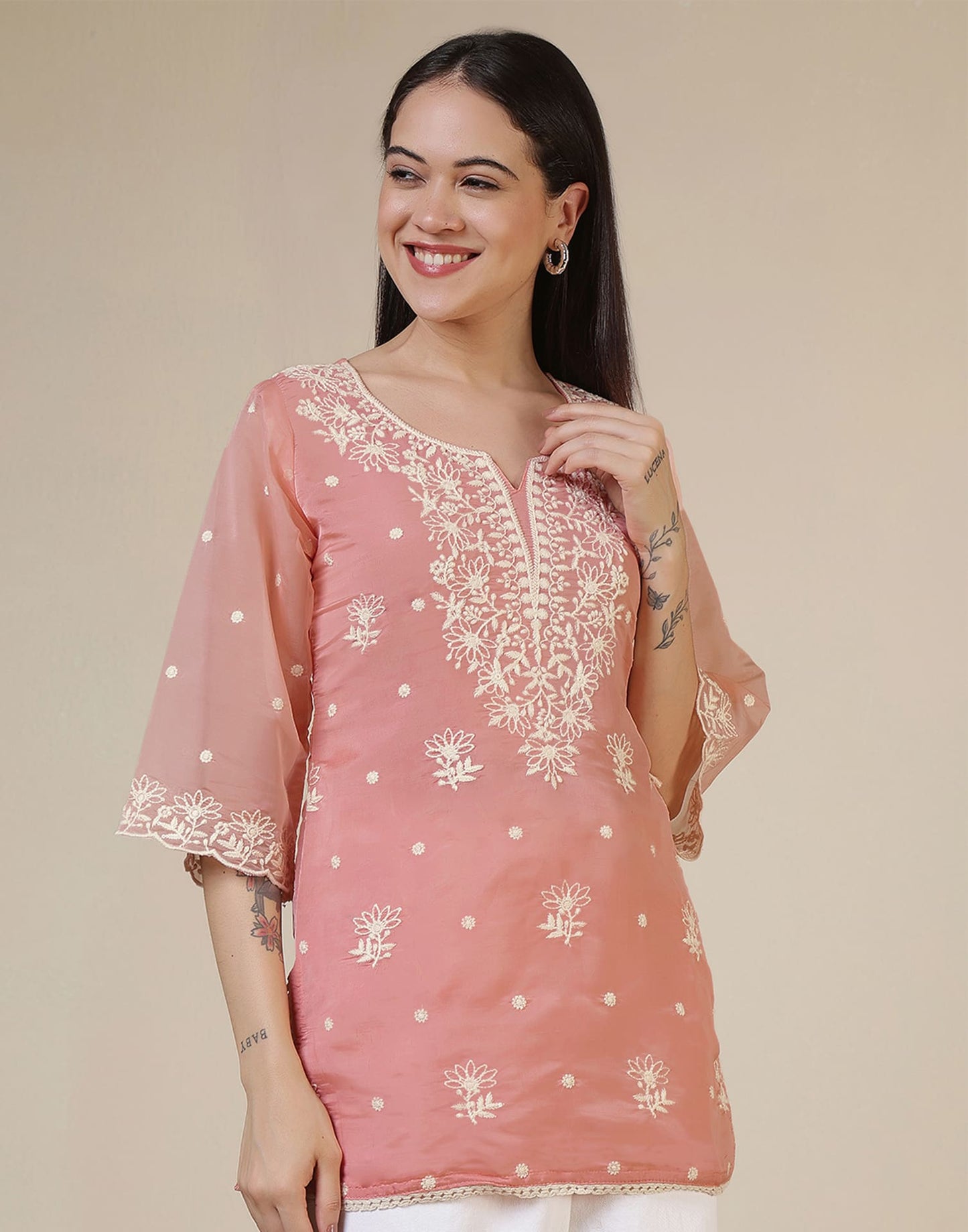 Silk Embroidered Straight Kurti