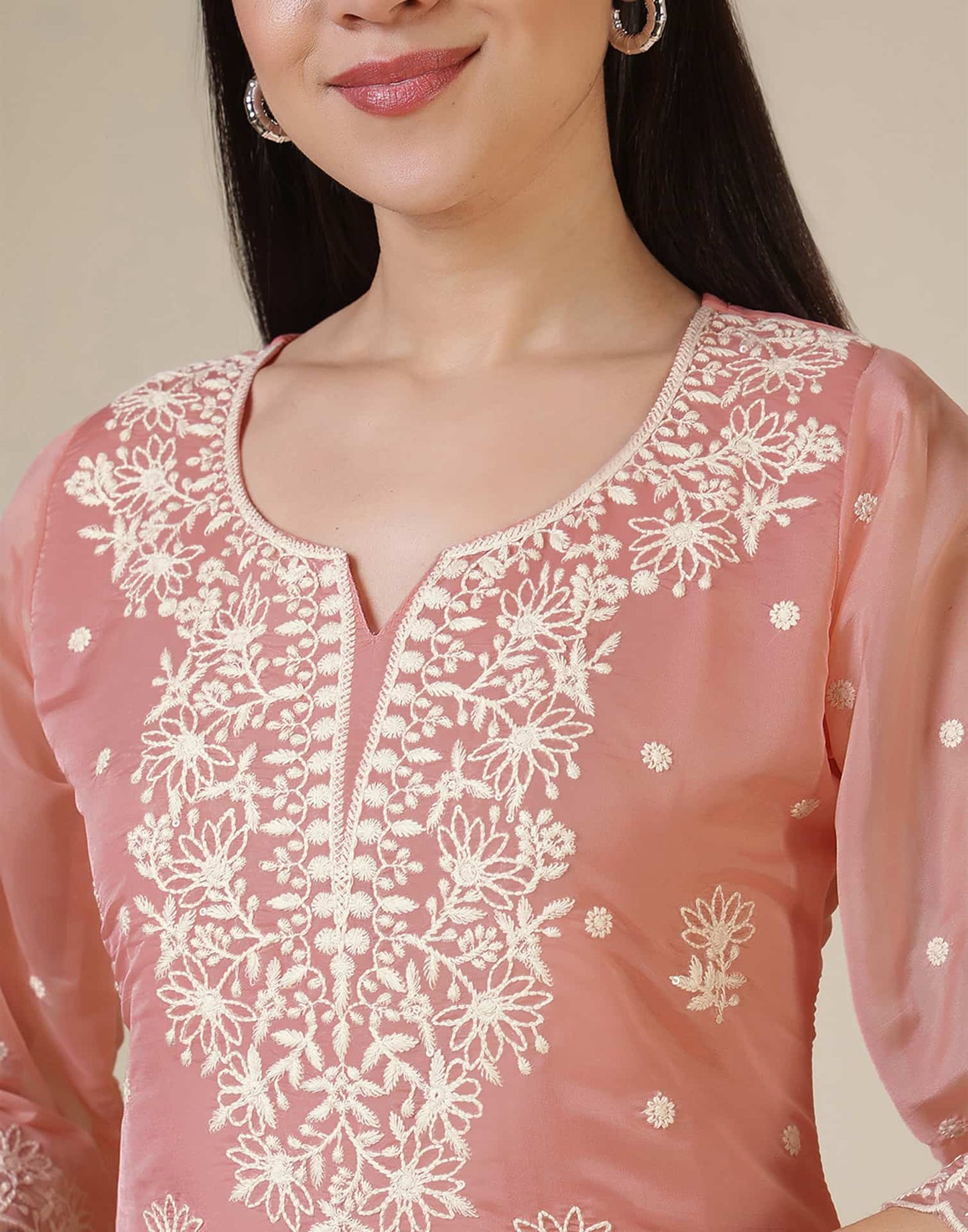 Silk Embroidered Straight Kurti