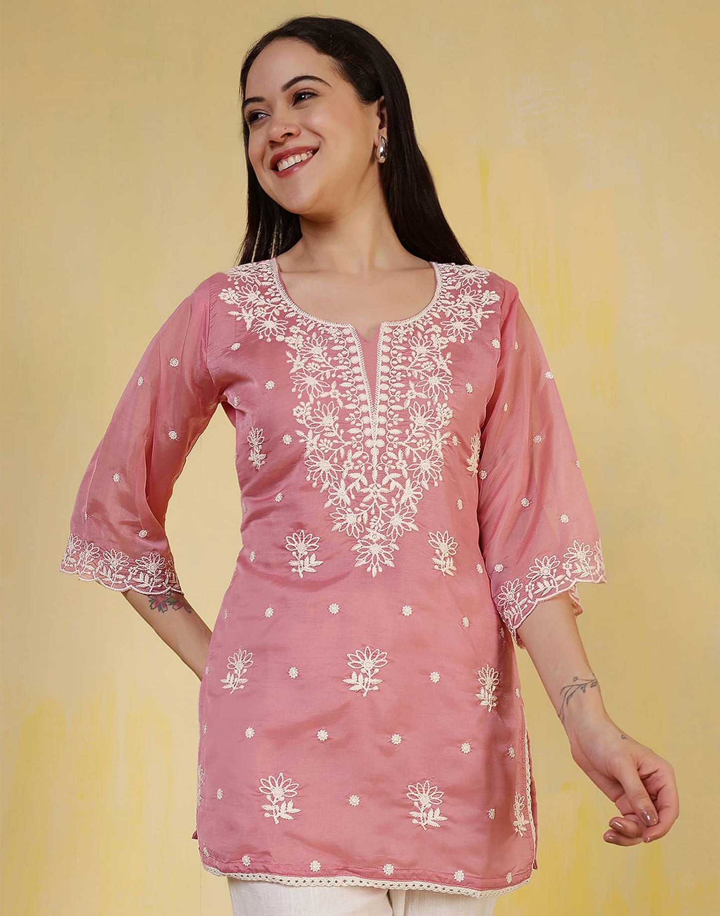 Silk Embroidered Straight Kurti
