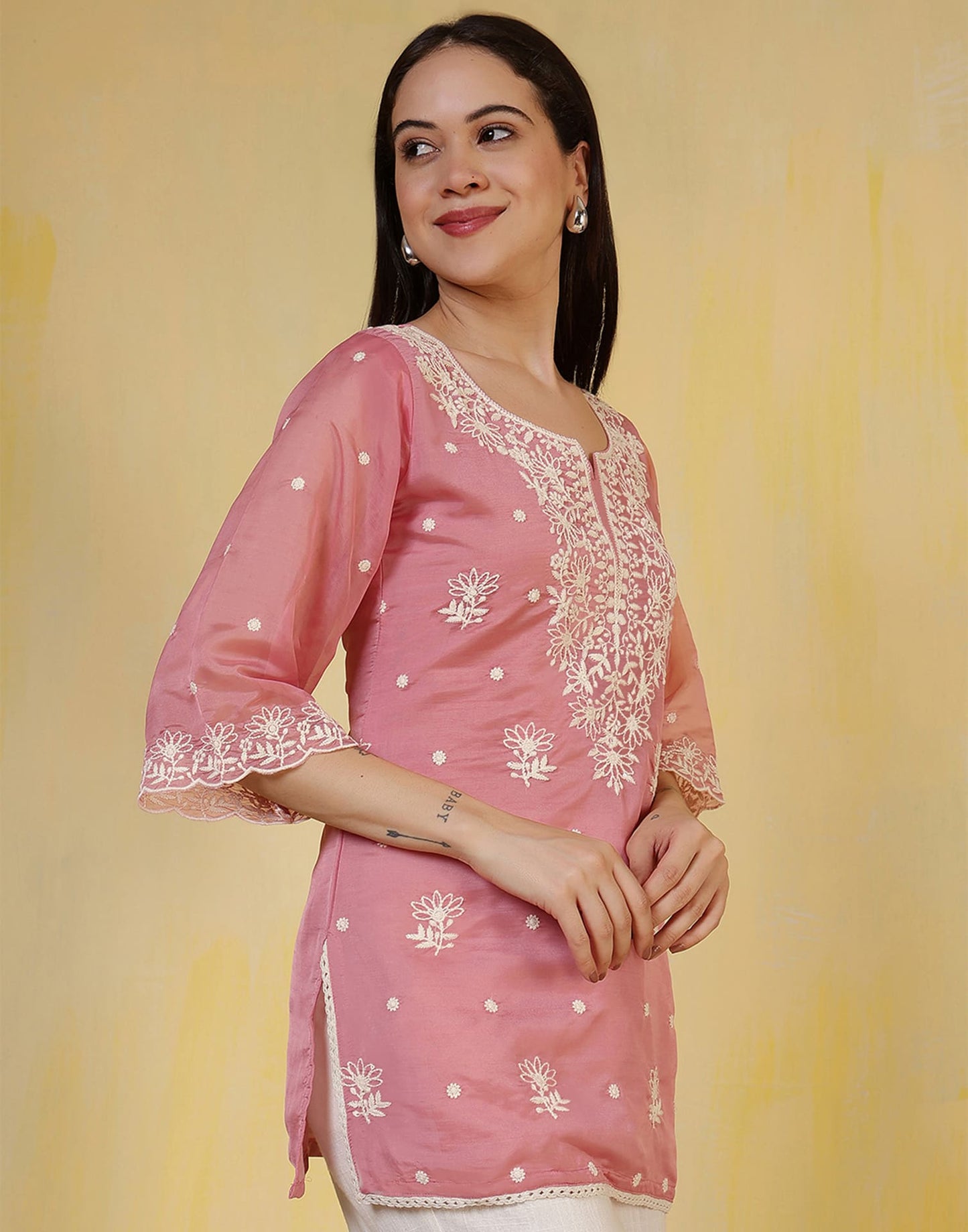 Silk Embroidered Straight Kurti