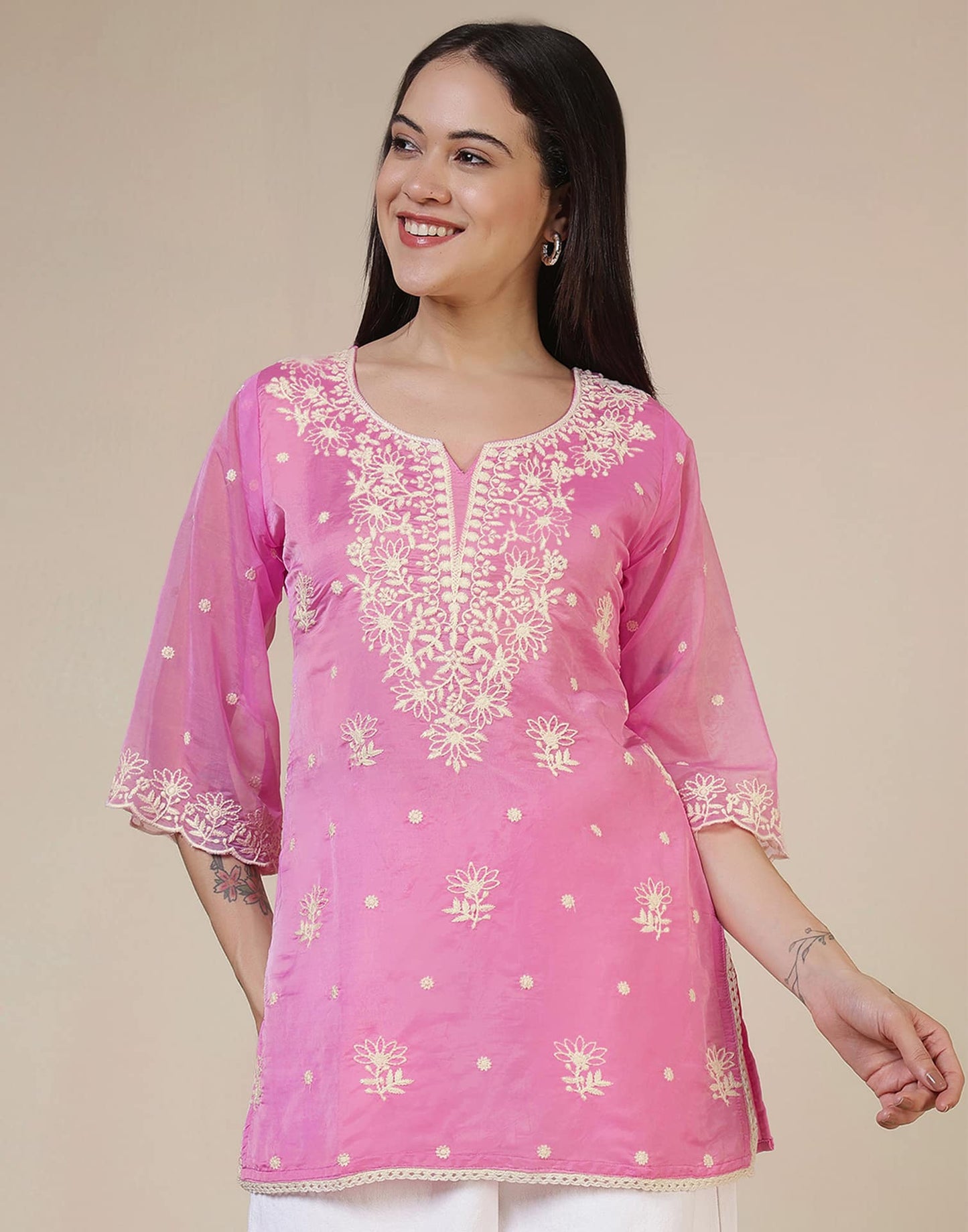 Silk Embroidered Straight Kurti