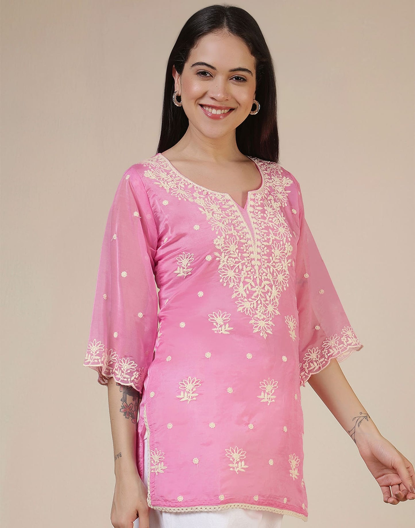 Silk Embroidered Straight Kurti