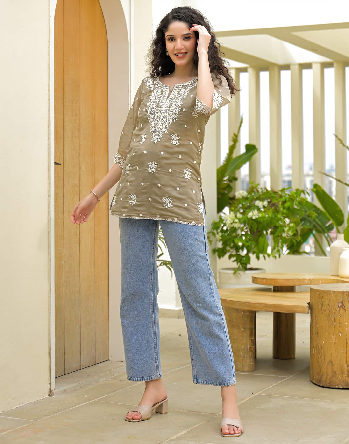 Silk Embroidered Straight Kurti