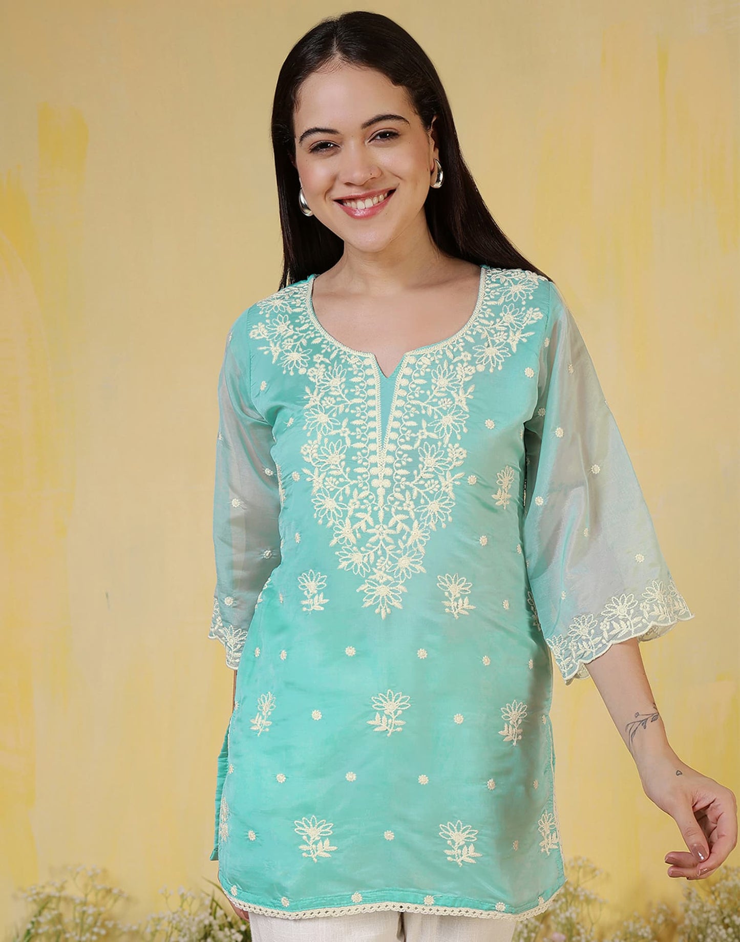 Silk Embroidered Straight Kurti