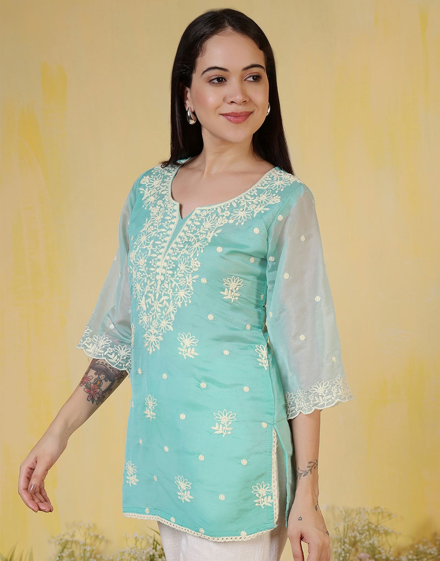 Silk Embroidered Straight Kurti