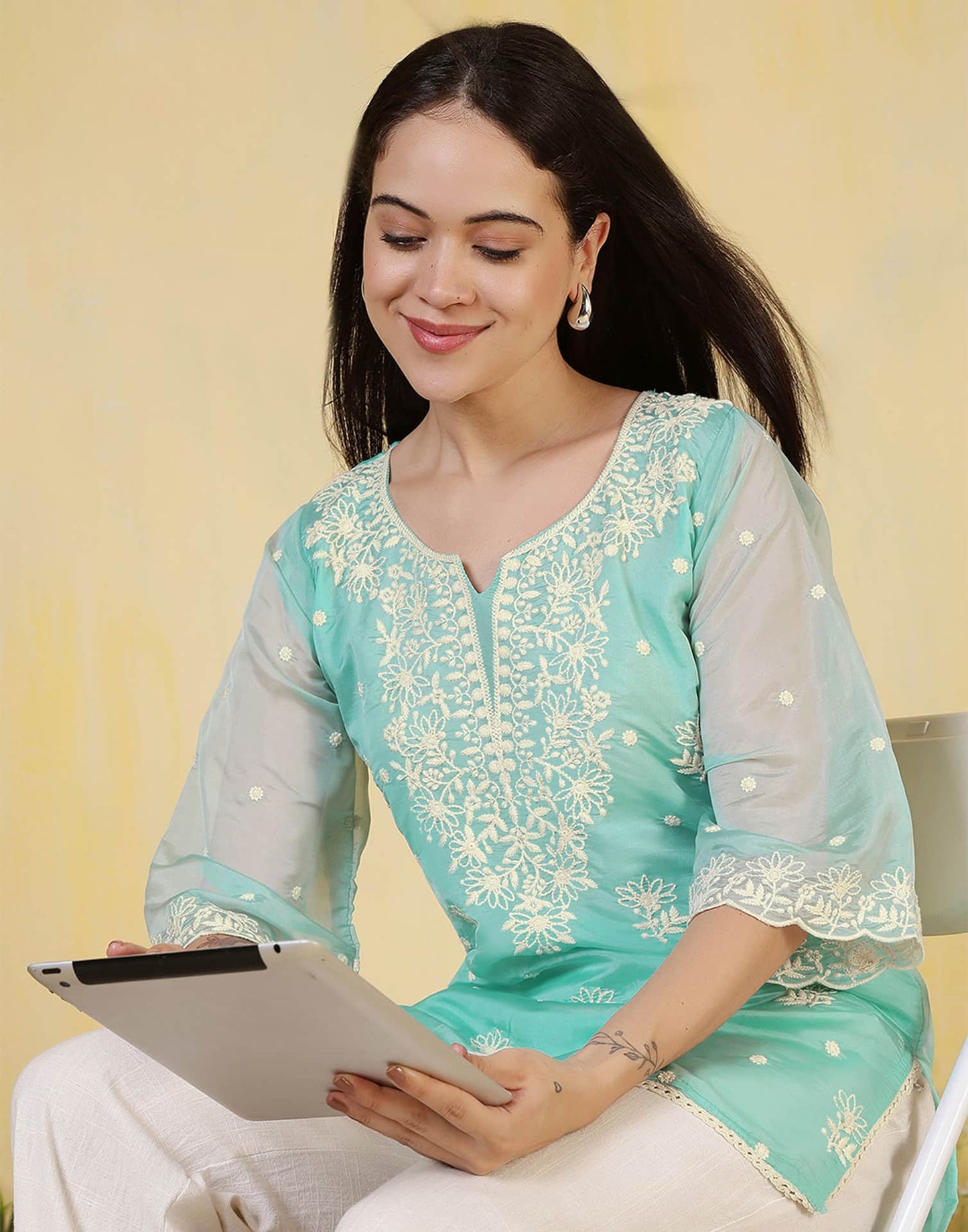 Silk Embroidered Straight Kurti