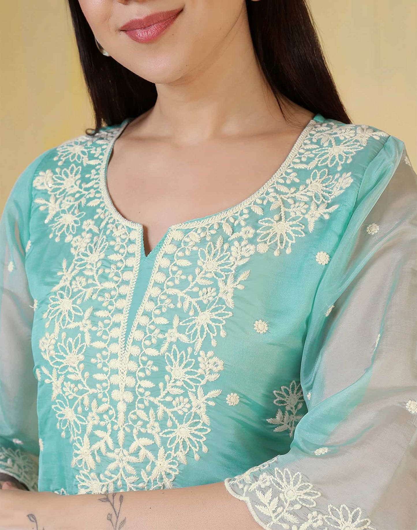 Silk Embroidered Straight Kurti