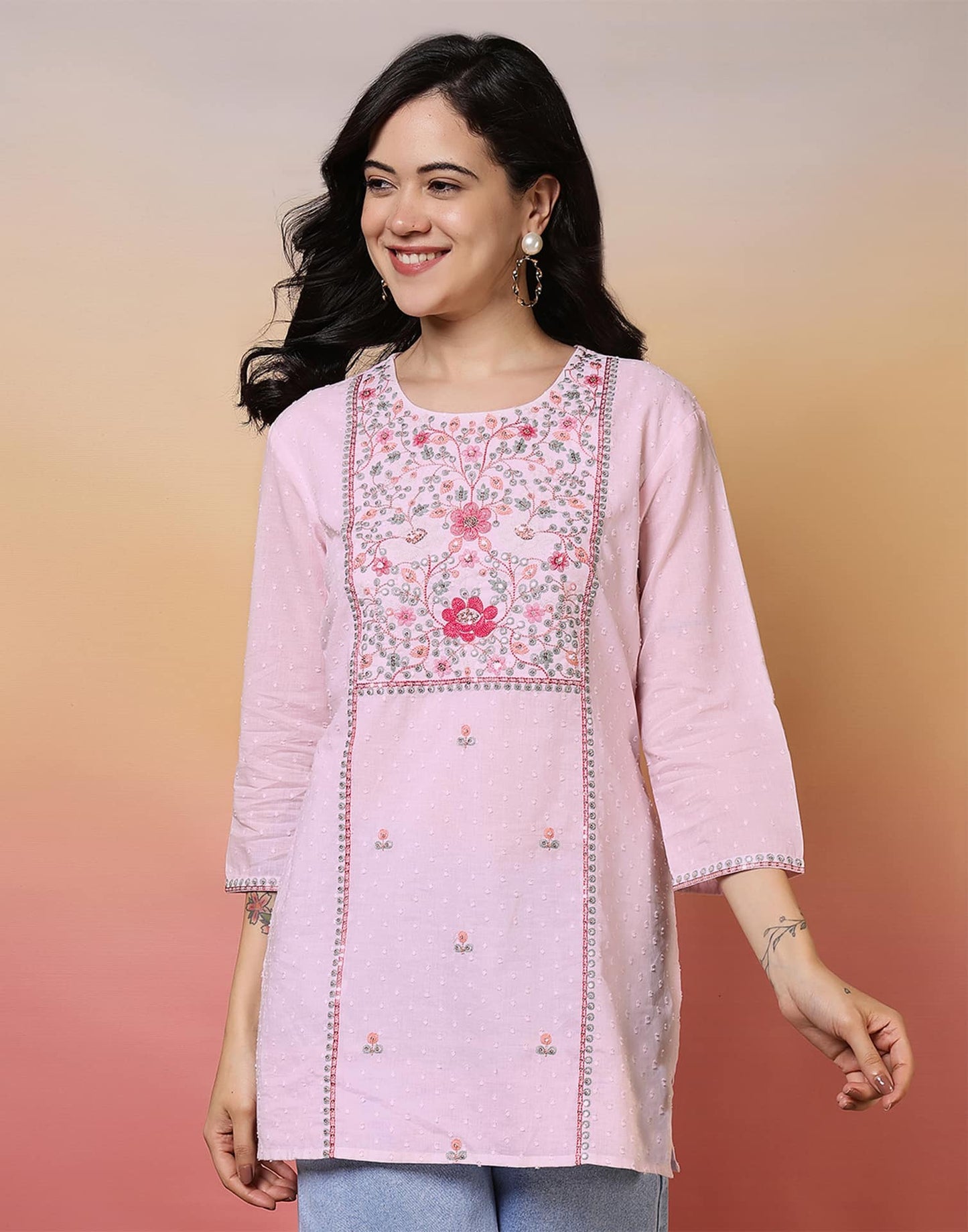 Cotton Embroidered Straight Kurti