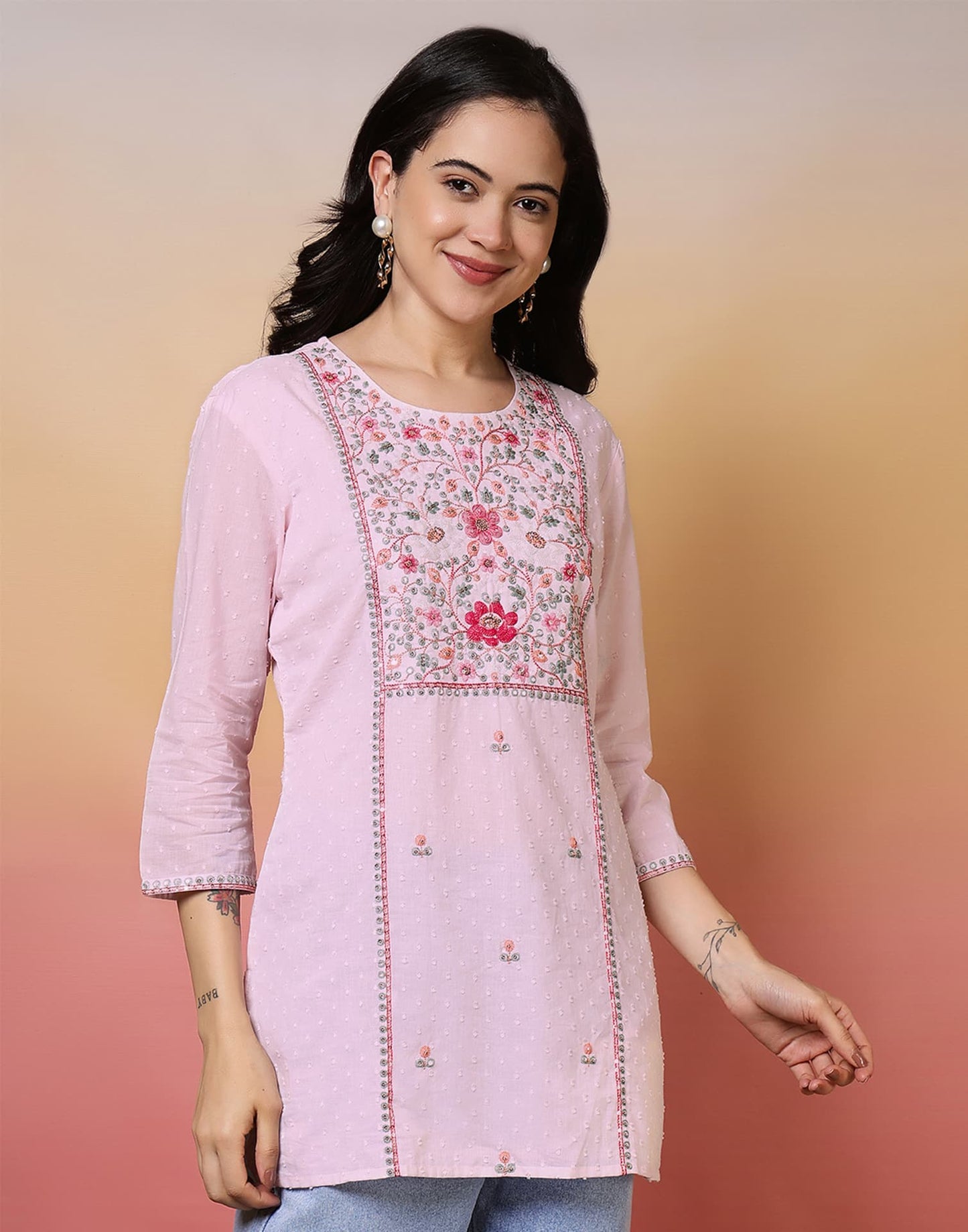 Cotton Embroidered Straight Kurti