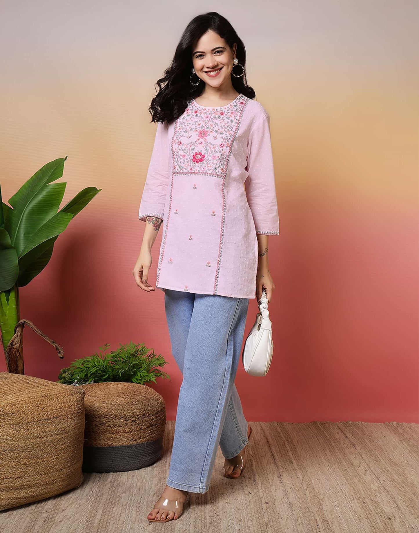 Cotton Embroidered Straight Kurti