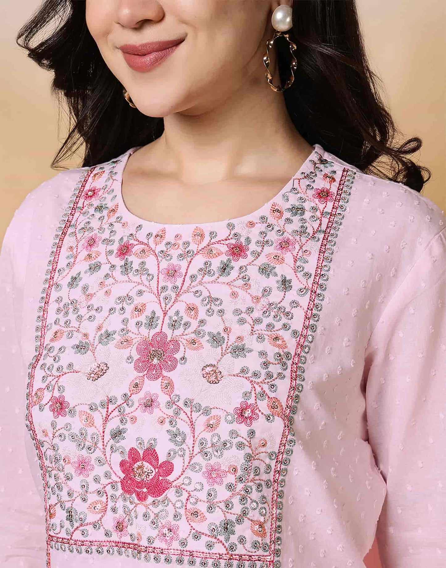 Cotton Embroidered Straight Kurti