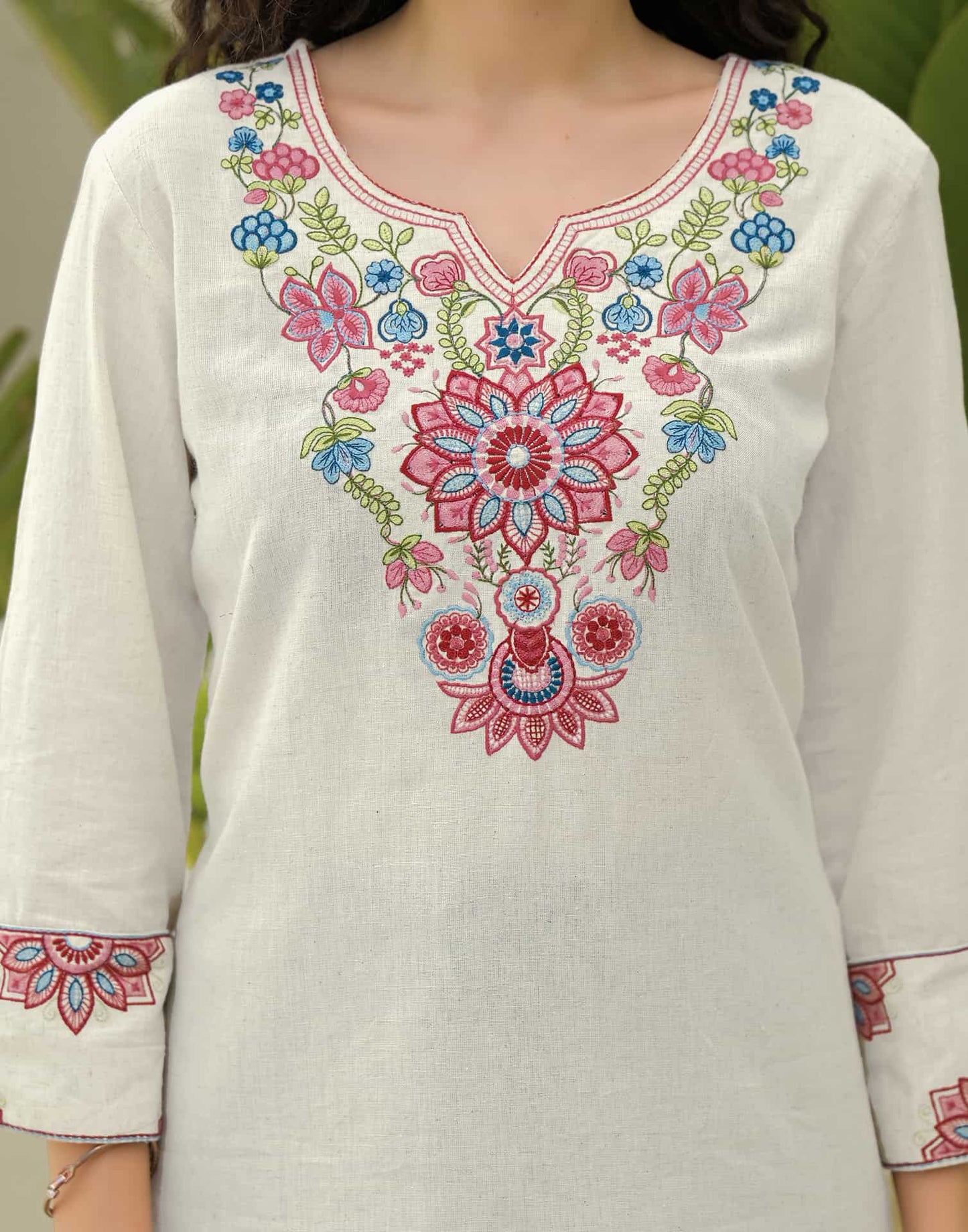 Cotton Embroidered Straight Kurti