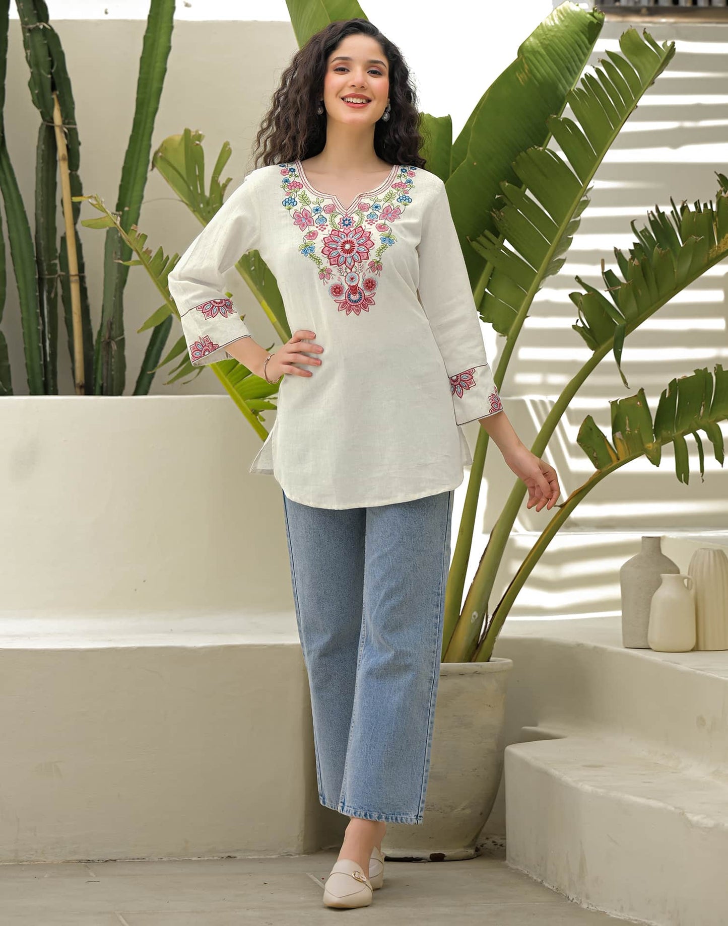 Cotton Embroidered Straight Kurti