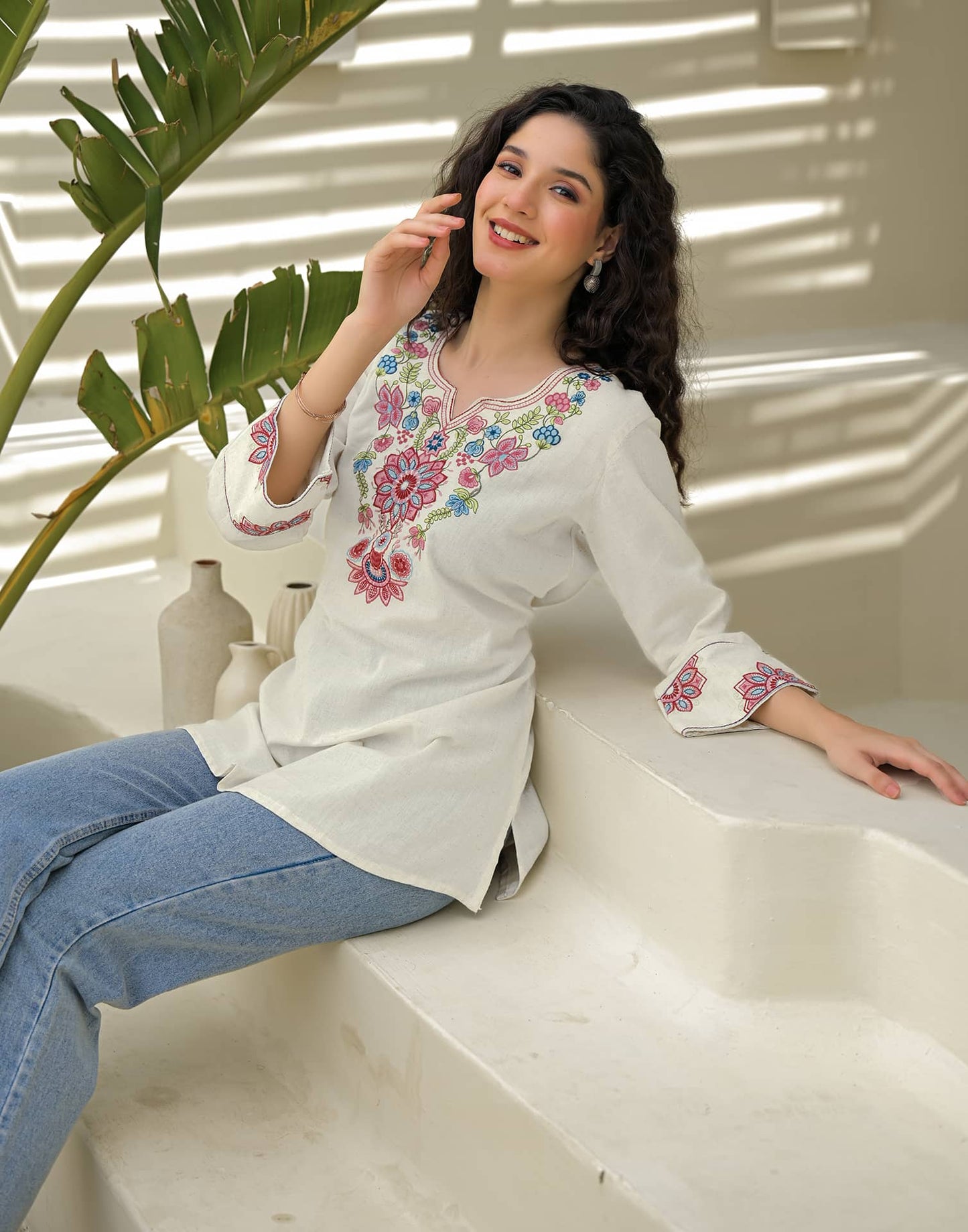 Cotton Embroidered Straight Kurti