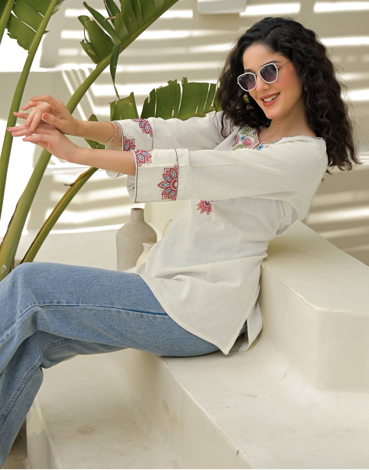 Cotton Embroidered Straight Kurti