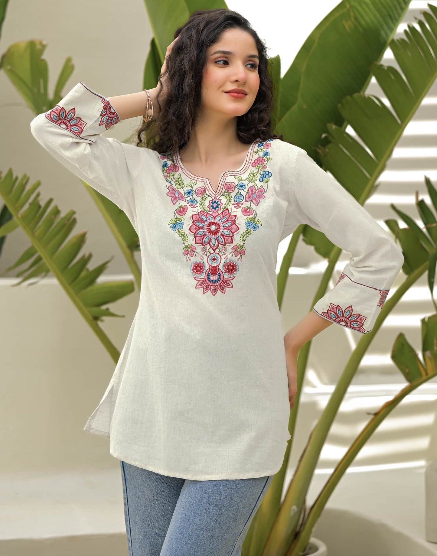 Cotton Embroidered Straight Kurti