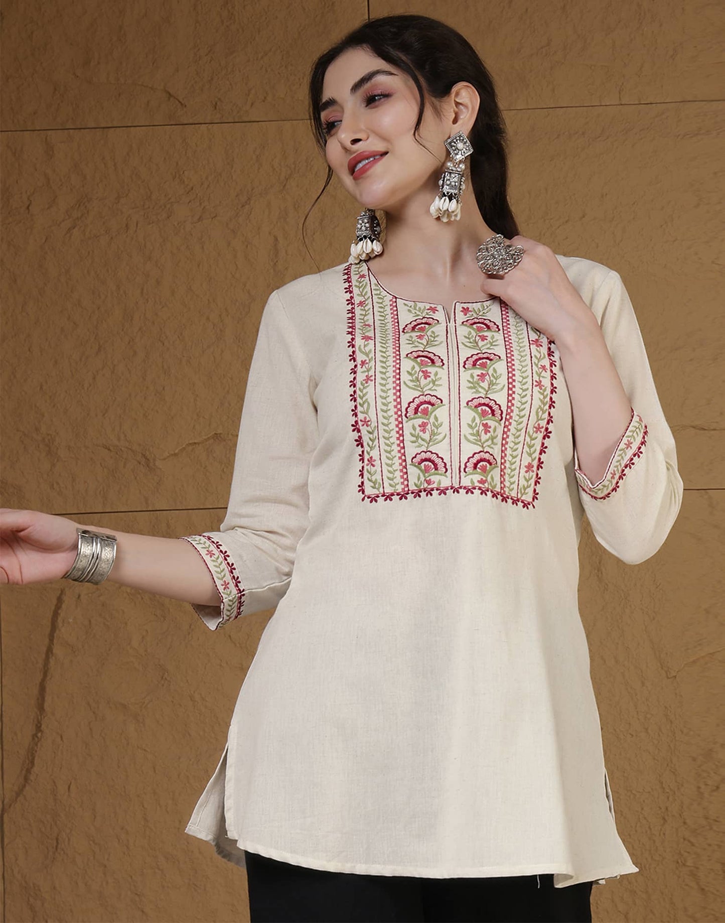 Cotton Embroidered Straight Kurti