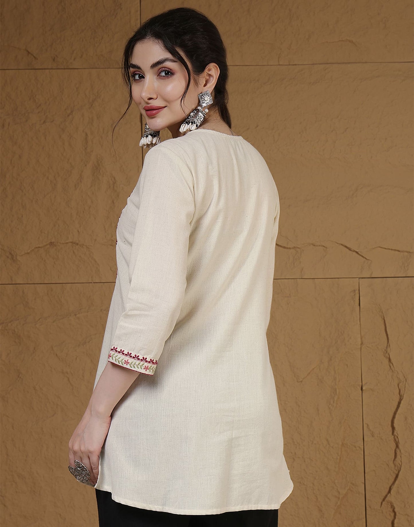 Cotton Embroidered Straight Kurti