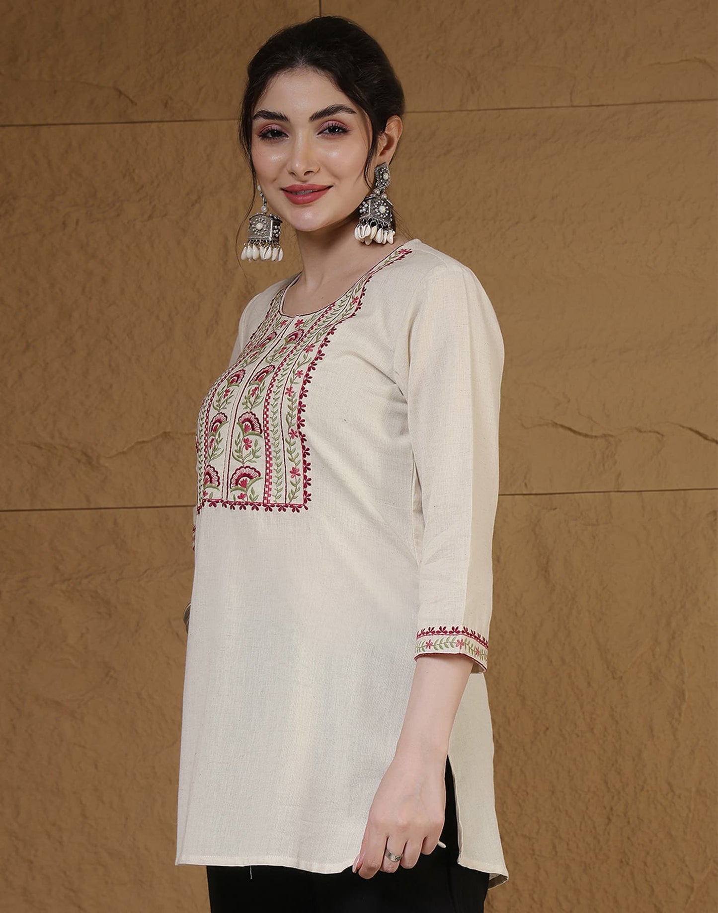Cotton Embroidered Straight Kurti